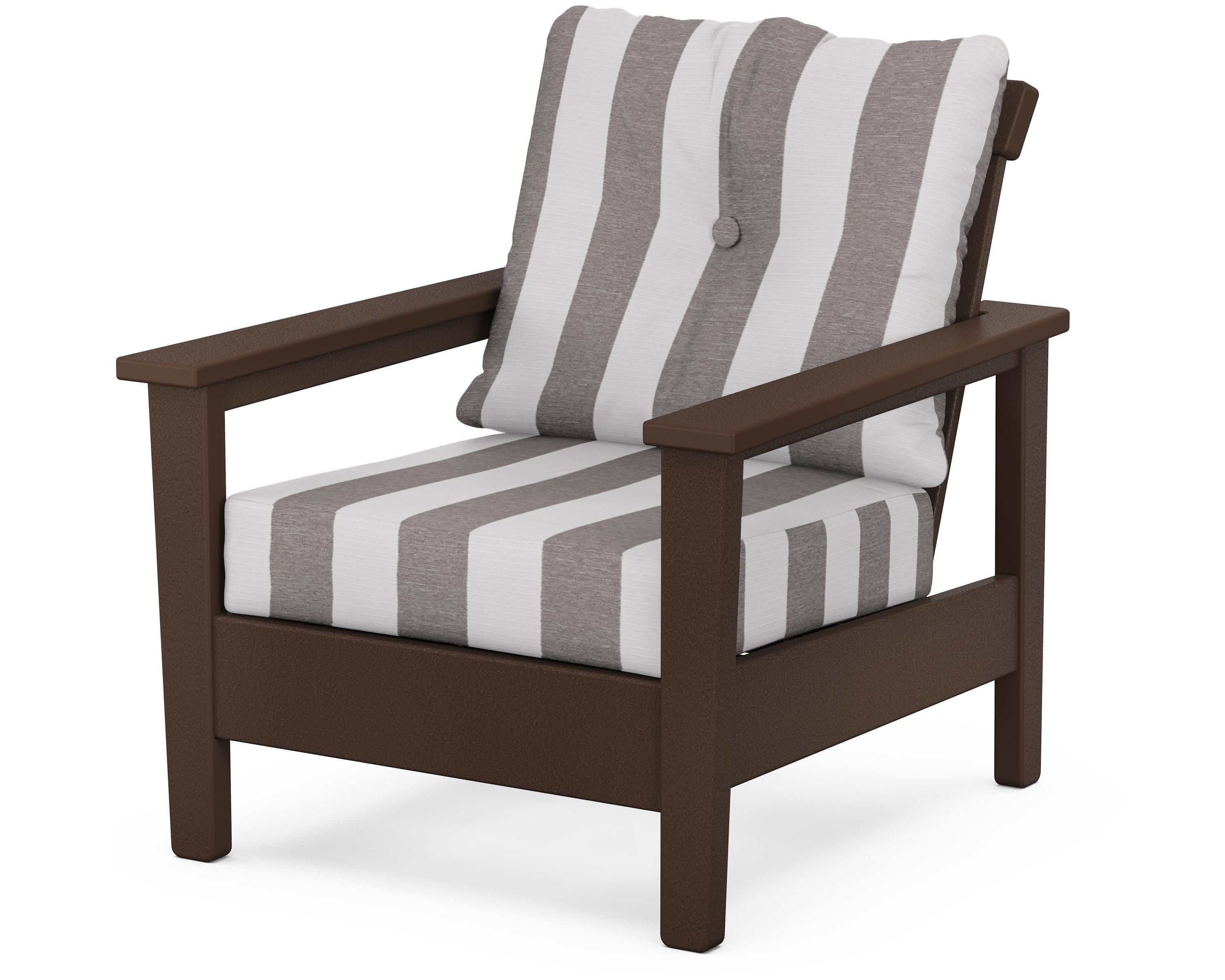 Prescott Deep Seating Chair in Mahogany / Cabana Stripe Grey Mist