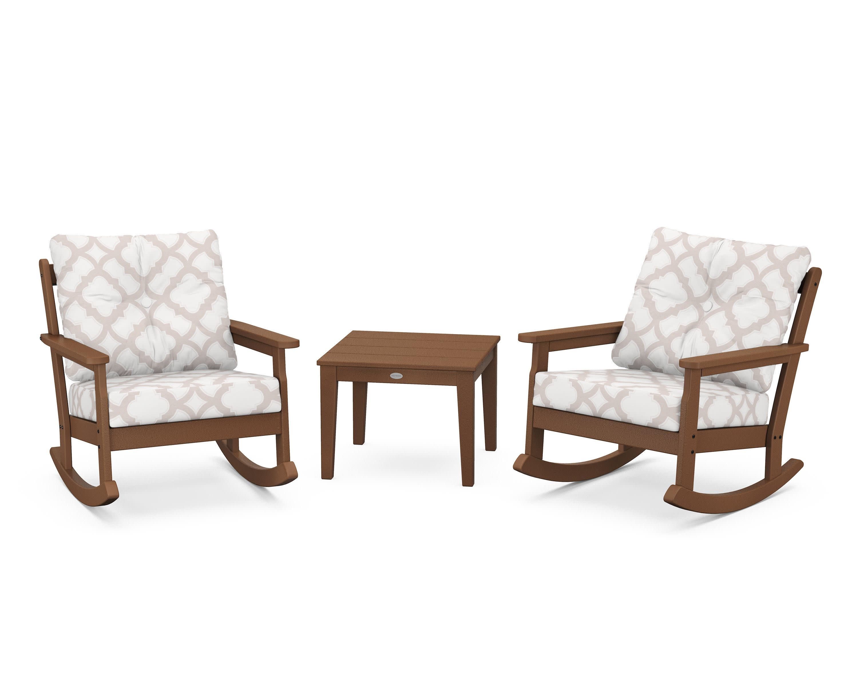 Vineyard 3-Piece Deep Seating Rocker Set in Teak / Trellis Dune Burlap
