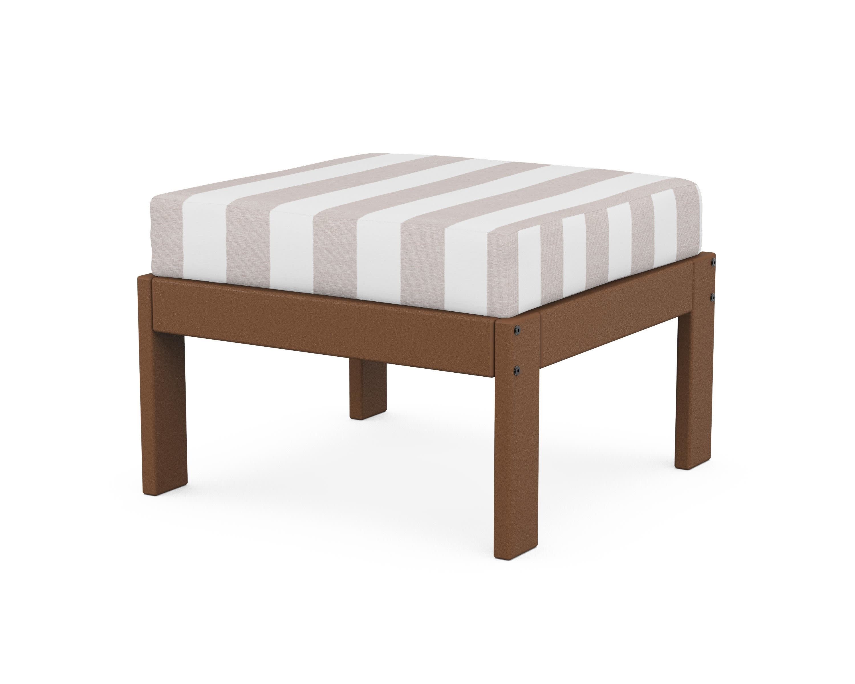 Vineyard Modular Ottoman in Teak / Cabana Stripe Dune Burlap