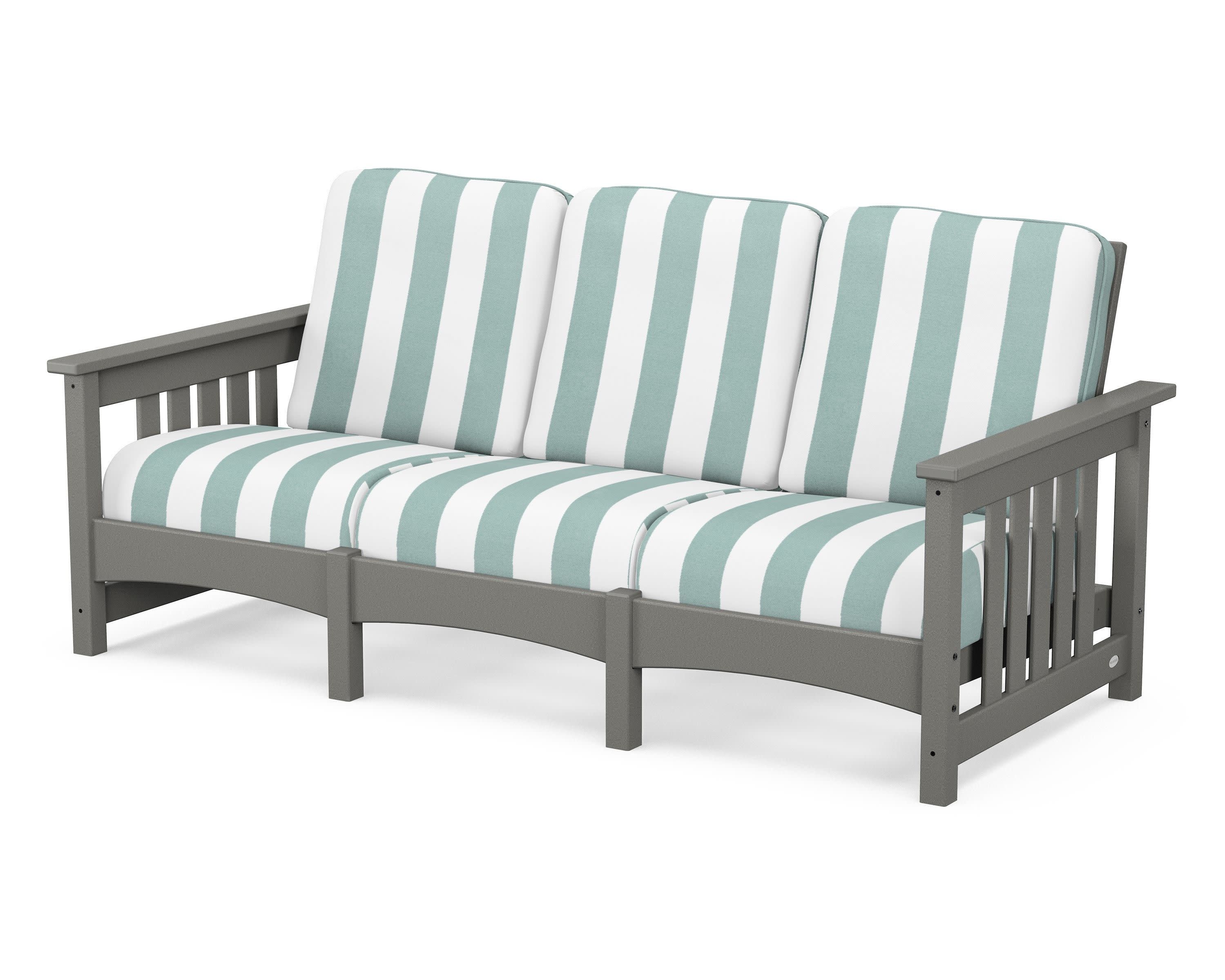 Club Mission Sofa in Slate Grey / Cabana Stripe Glacier Spa