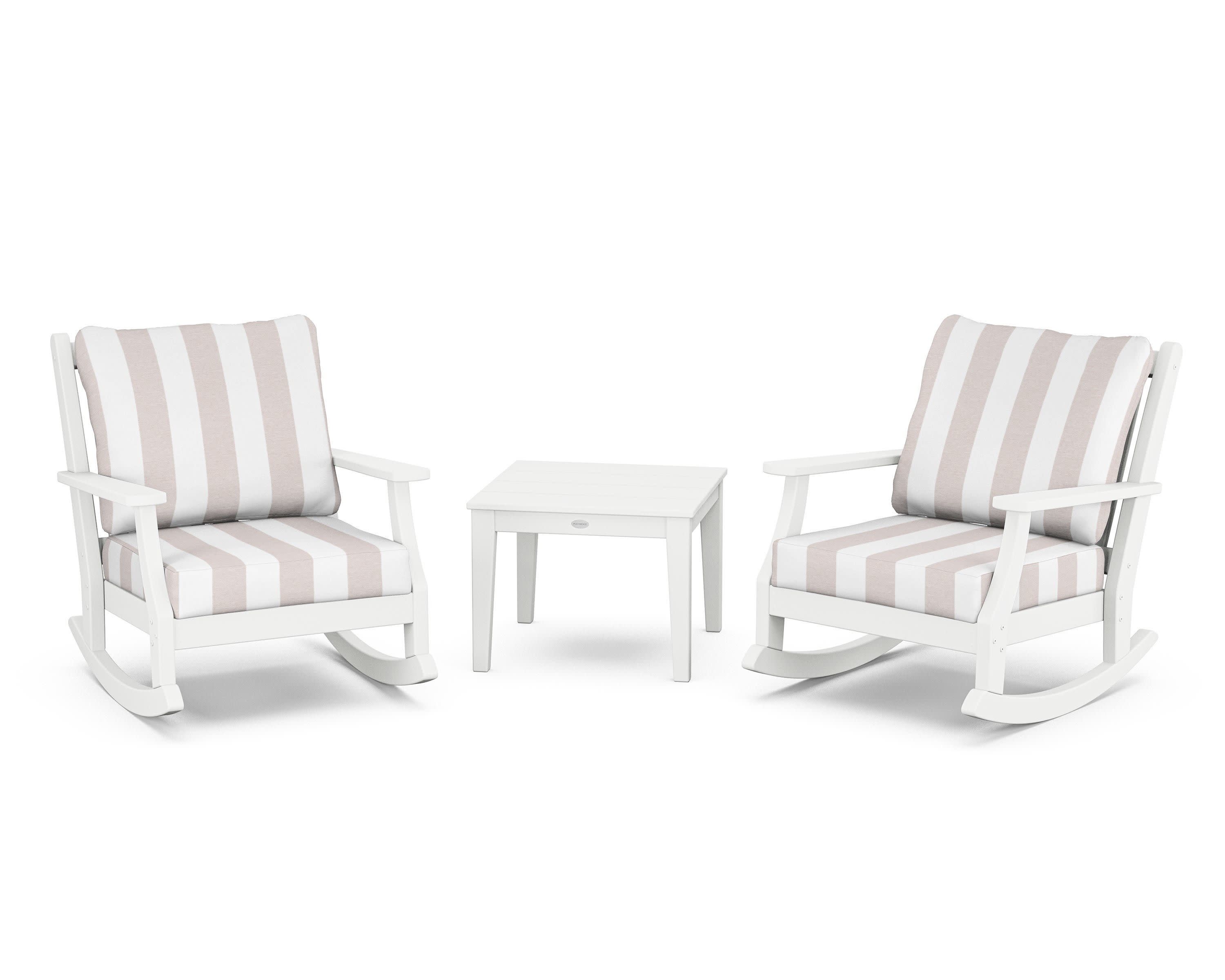 Wovendale 3-Piece Deep Seating Rocker Set in White / Cabana Stripe Dune Burlap