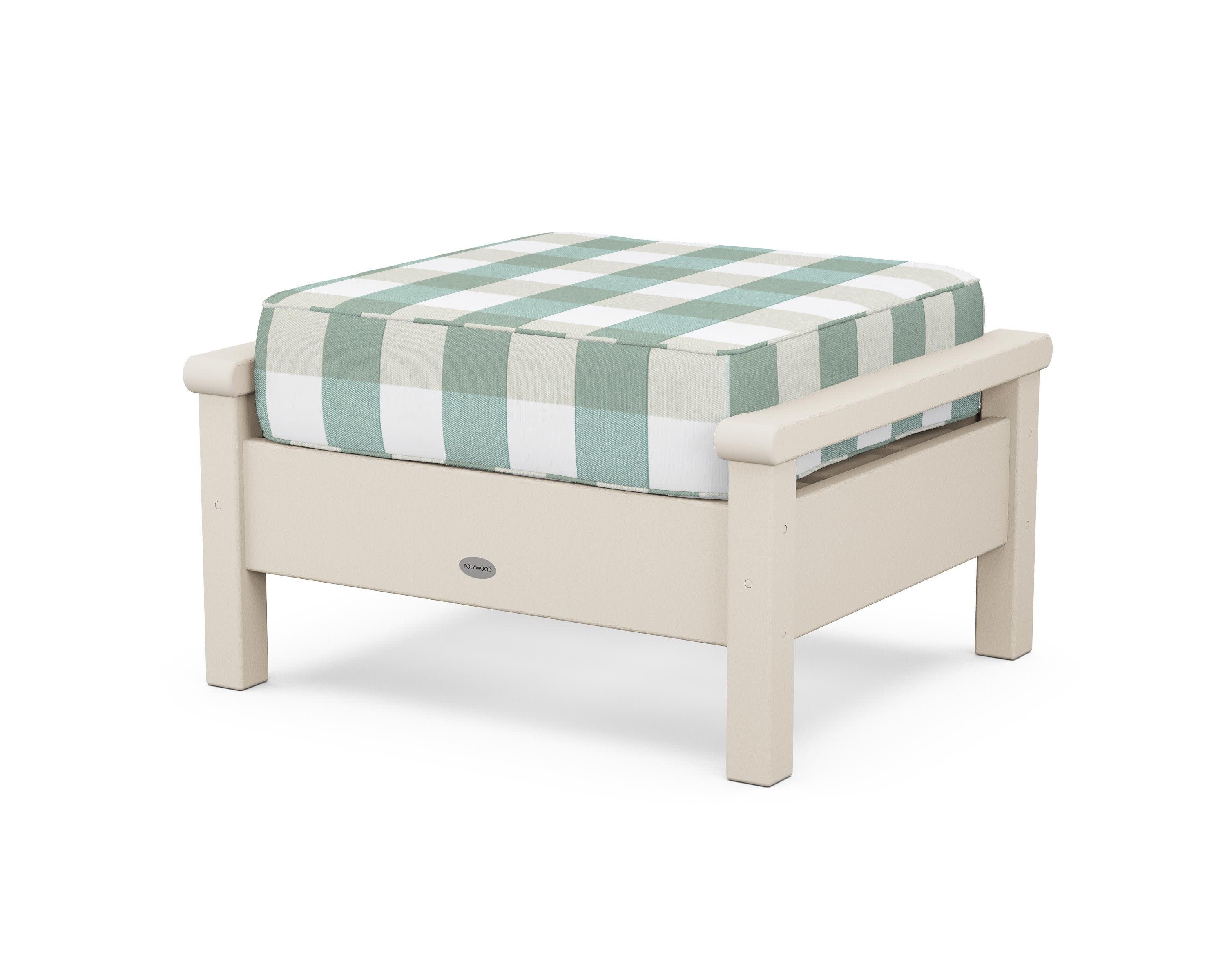 Harbour Deep Seating Ottoman in Sand / Buffalo Plaid Glacier Spa