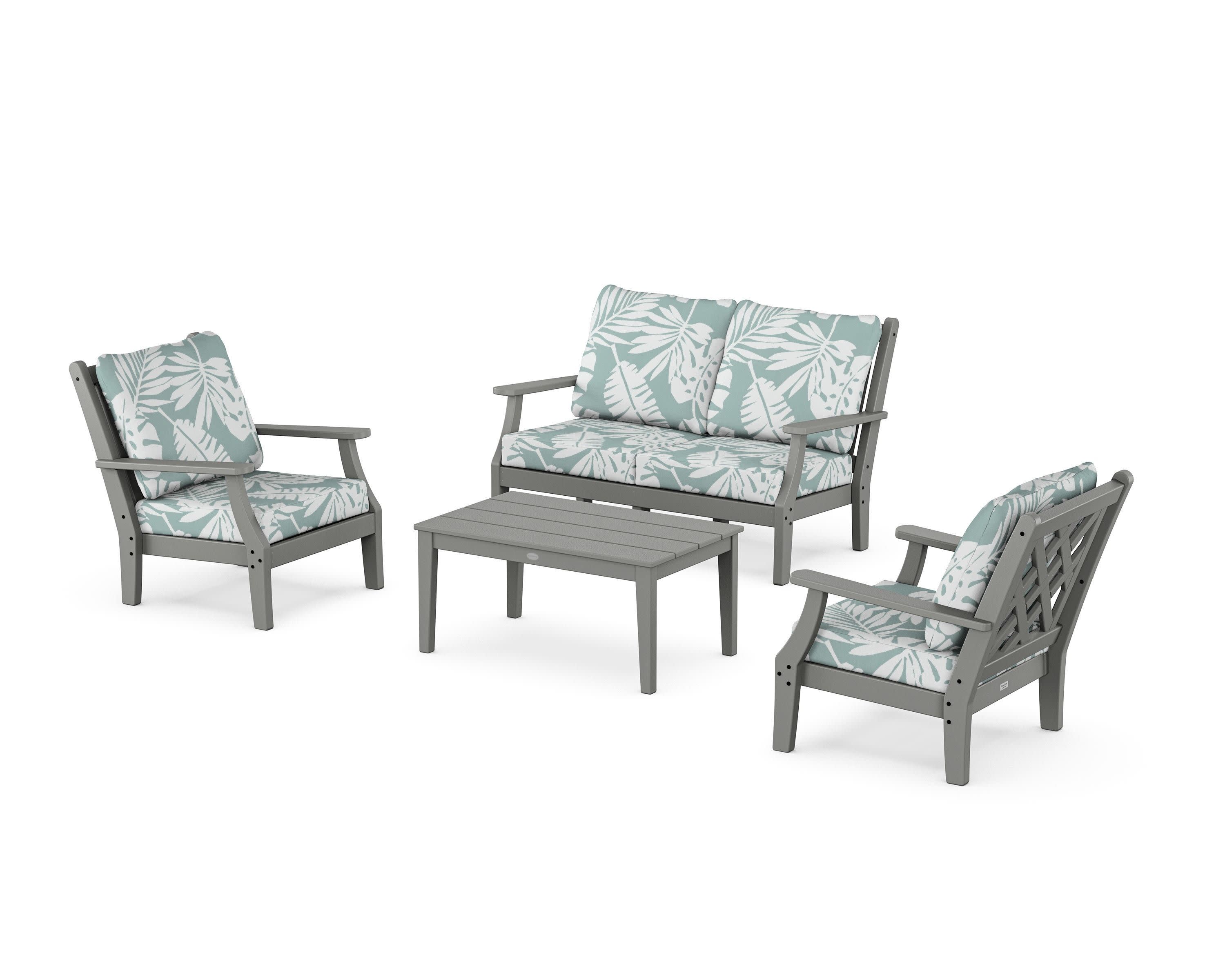Wovendale 4-Piece Deep Seating Set with Loveseat in Slate Grey / Leaf Glacier Spa
