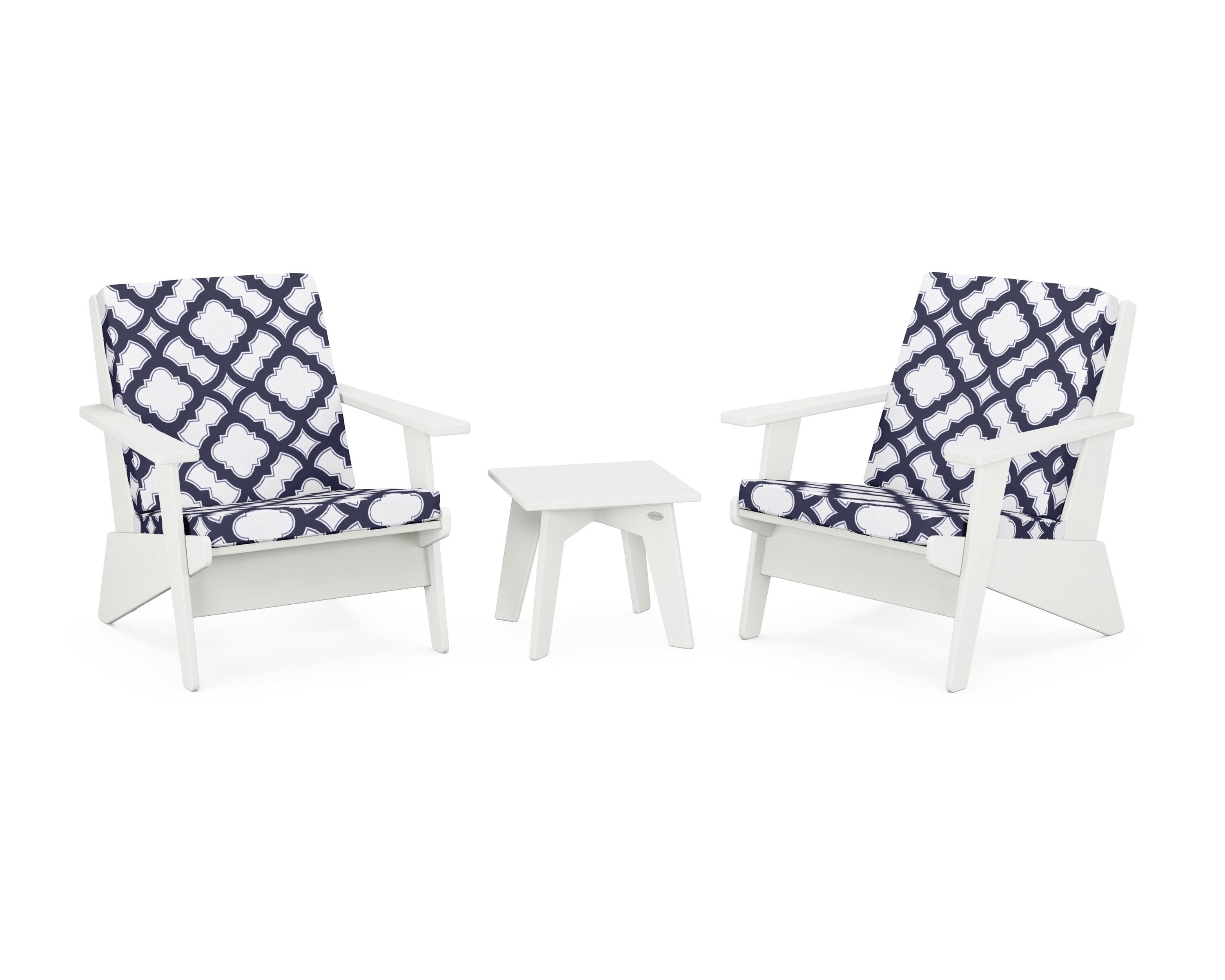 Riviera Modern Lounge 3-Piece Set in Vintage White / Trellis Navy