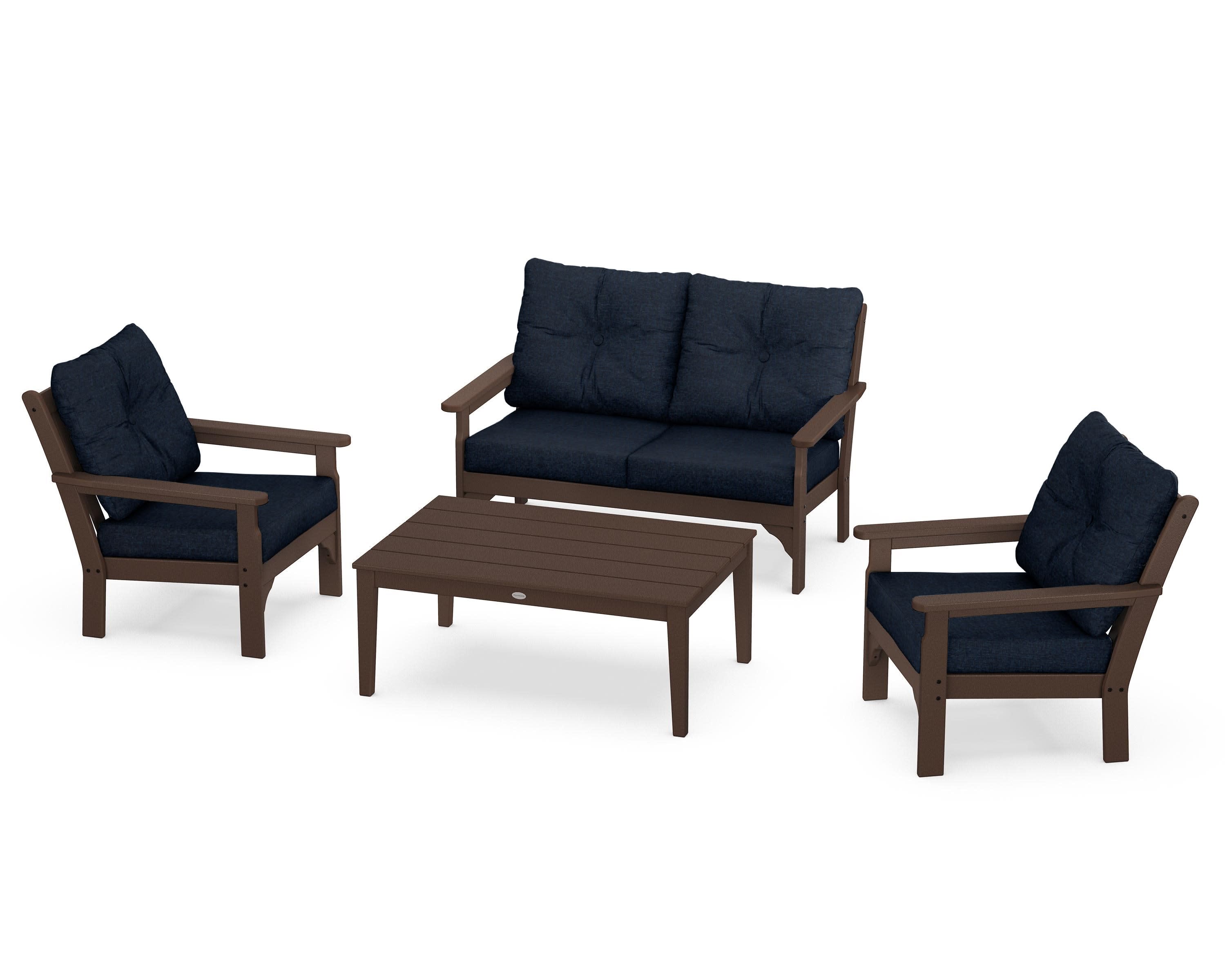 Vineyard 4-Piece Deep Seating Set in Mahogany / Marine Indigo