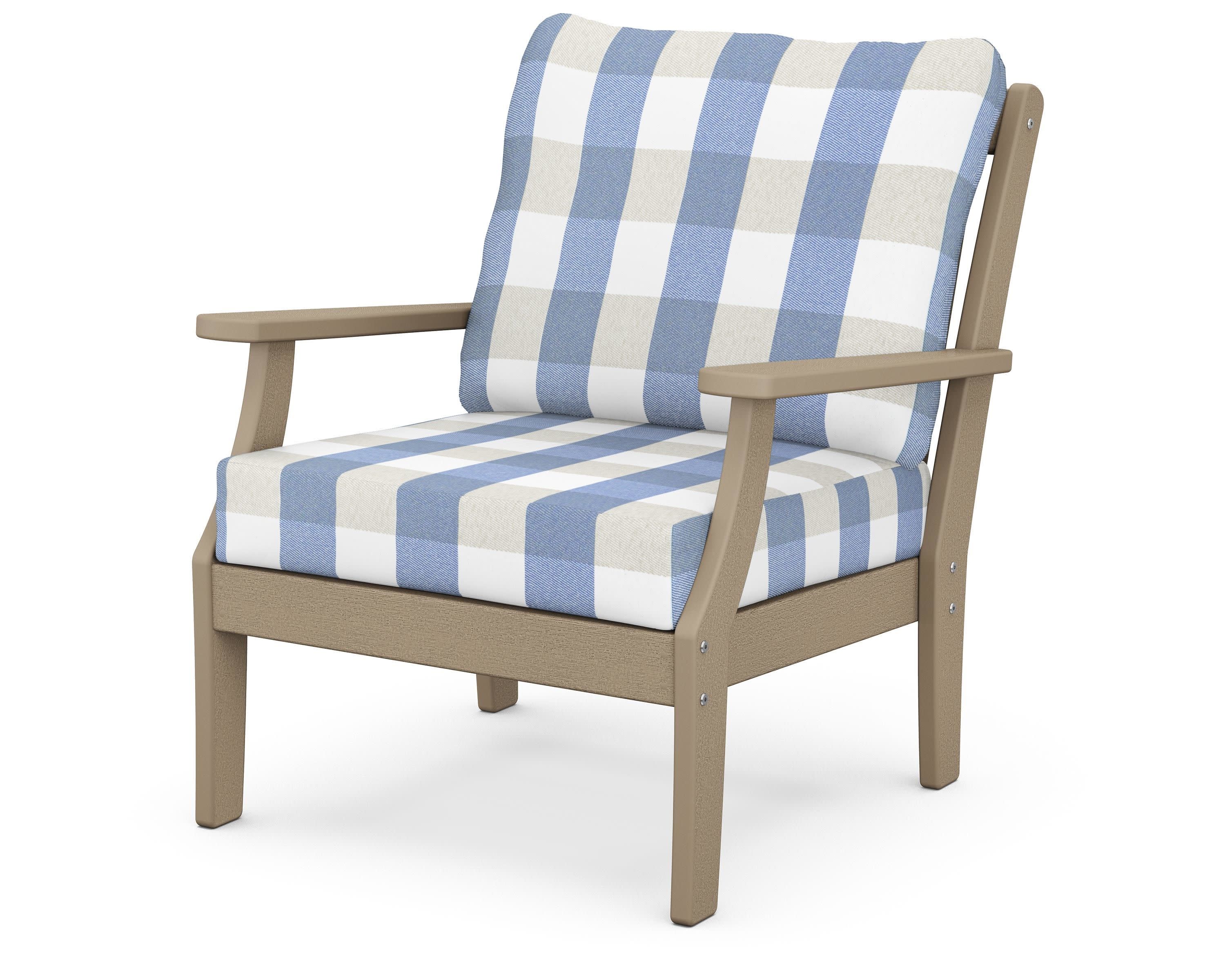 Braxton Deep Seating Chair in Vintage Sahara / Buffalo Plaid Sky Blue