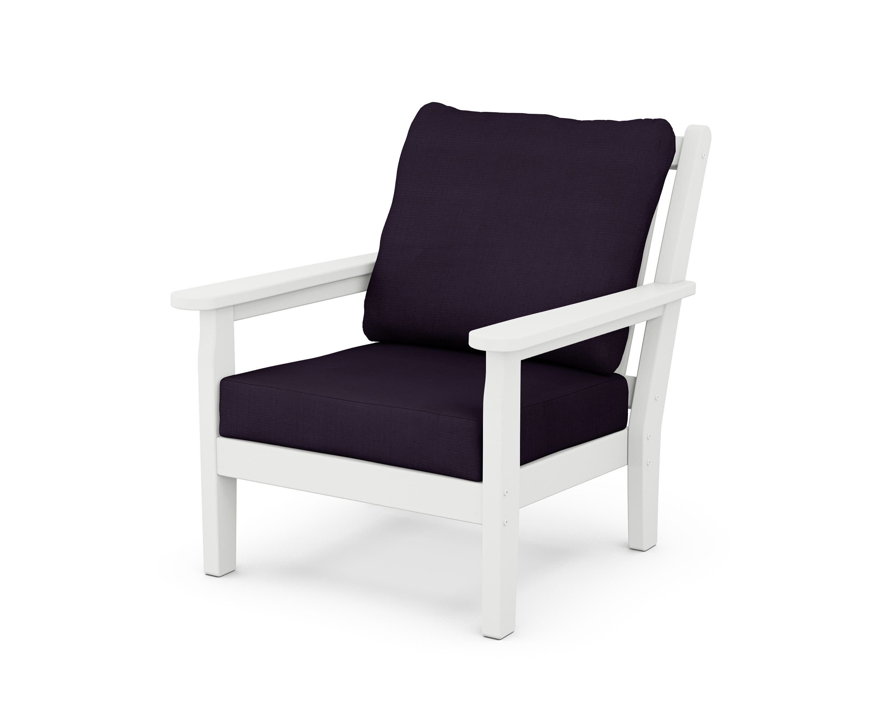 Chippendale Deep Seating Chair in White / Navy Linen