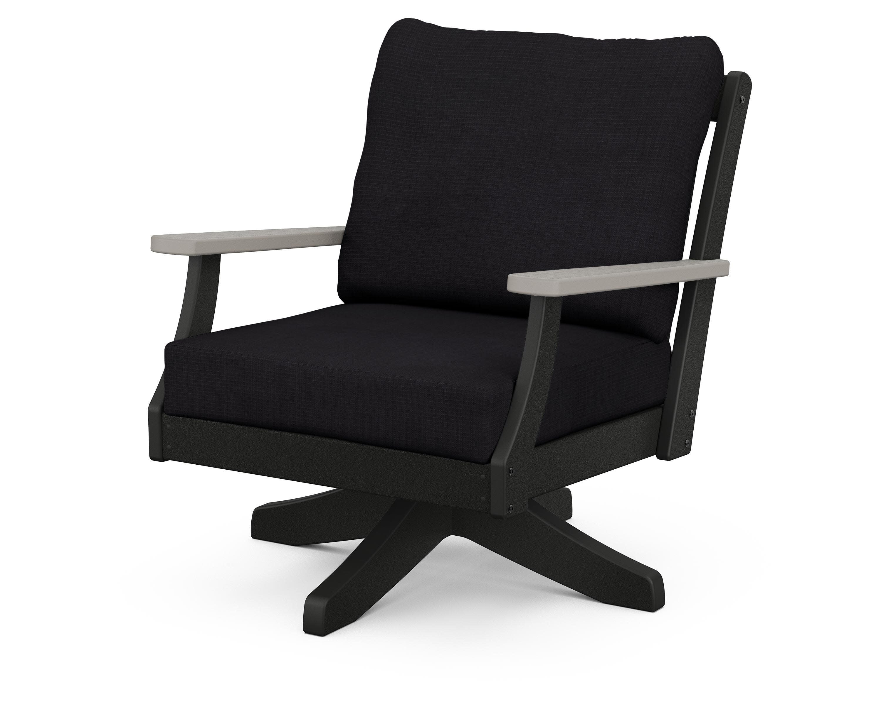 Braxton Deep Seating Swivel Chair in Black / Driftwood / Midnight Linen