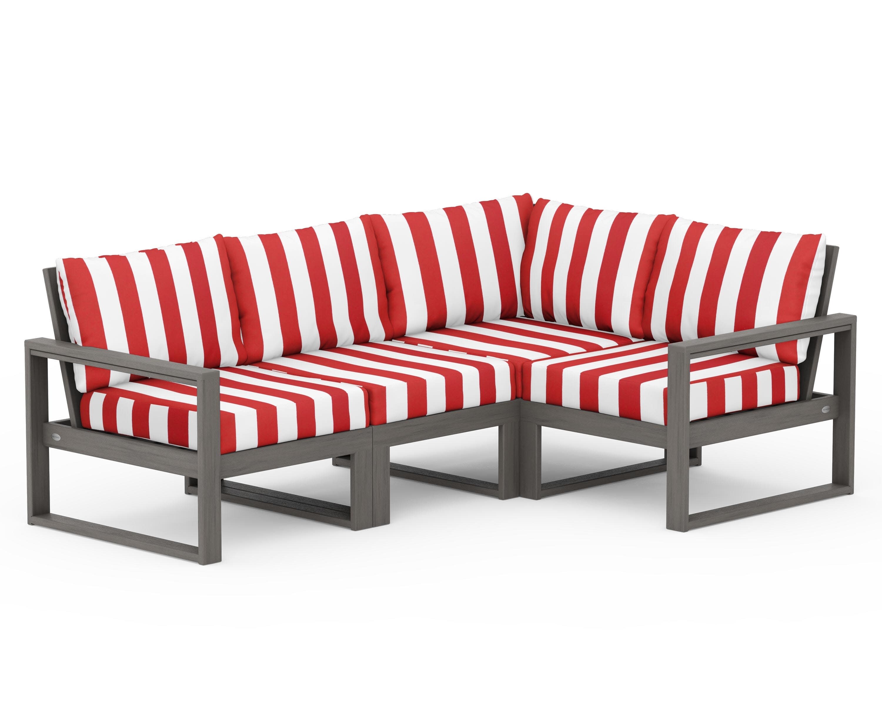 EDGE 4-Piece Modular Deep Seating Set in Driftwood / Cabana Stripe Crimson