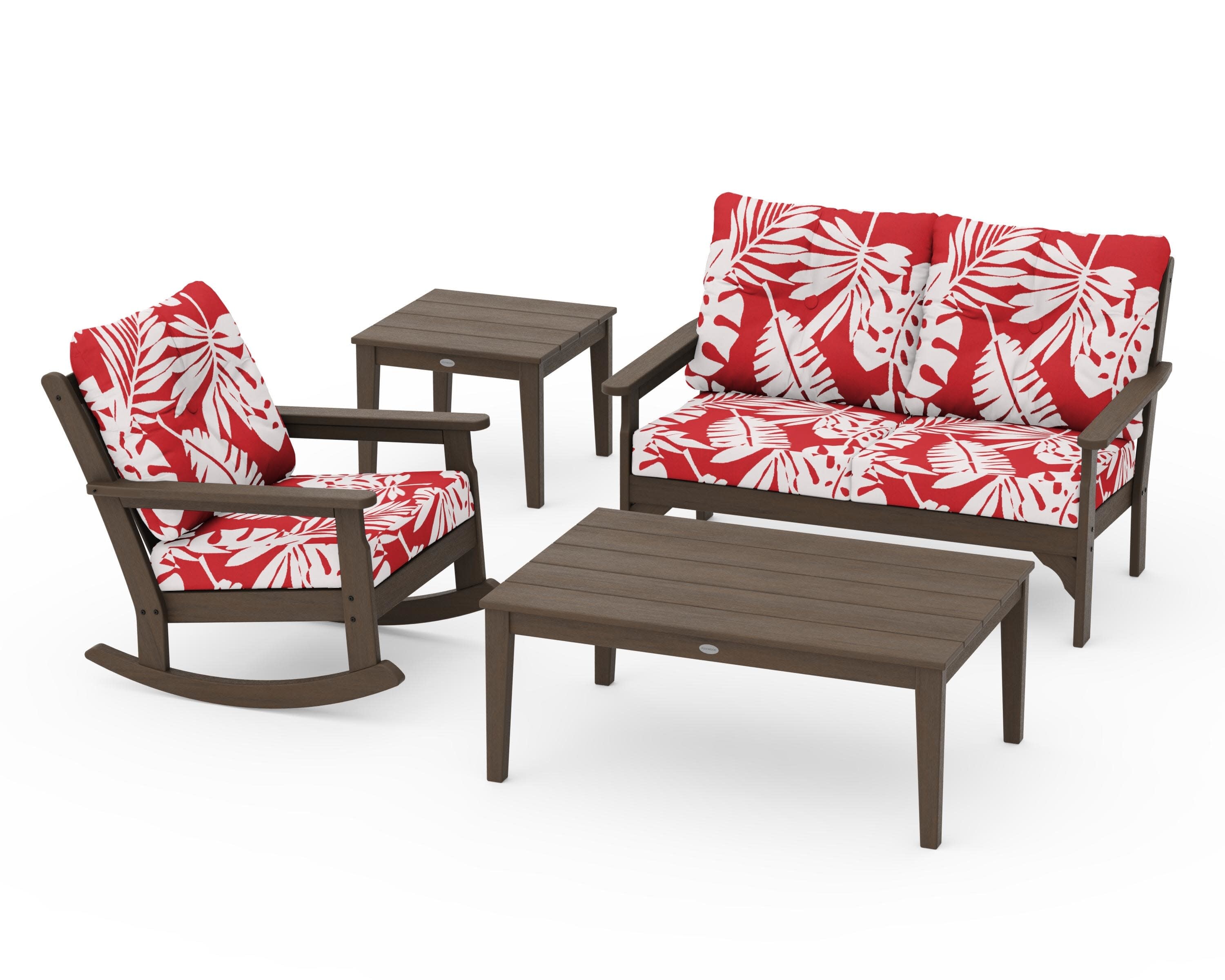 Vineyard 4-Piece Deep Seating Rocker Set in Kona / Leaf Crimson