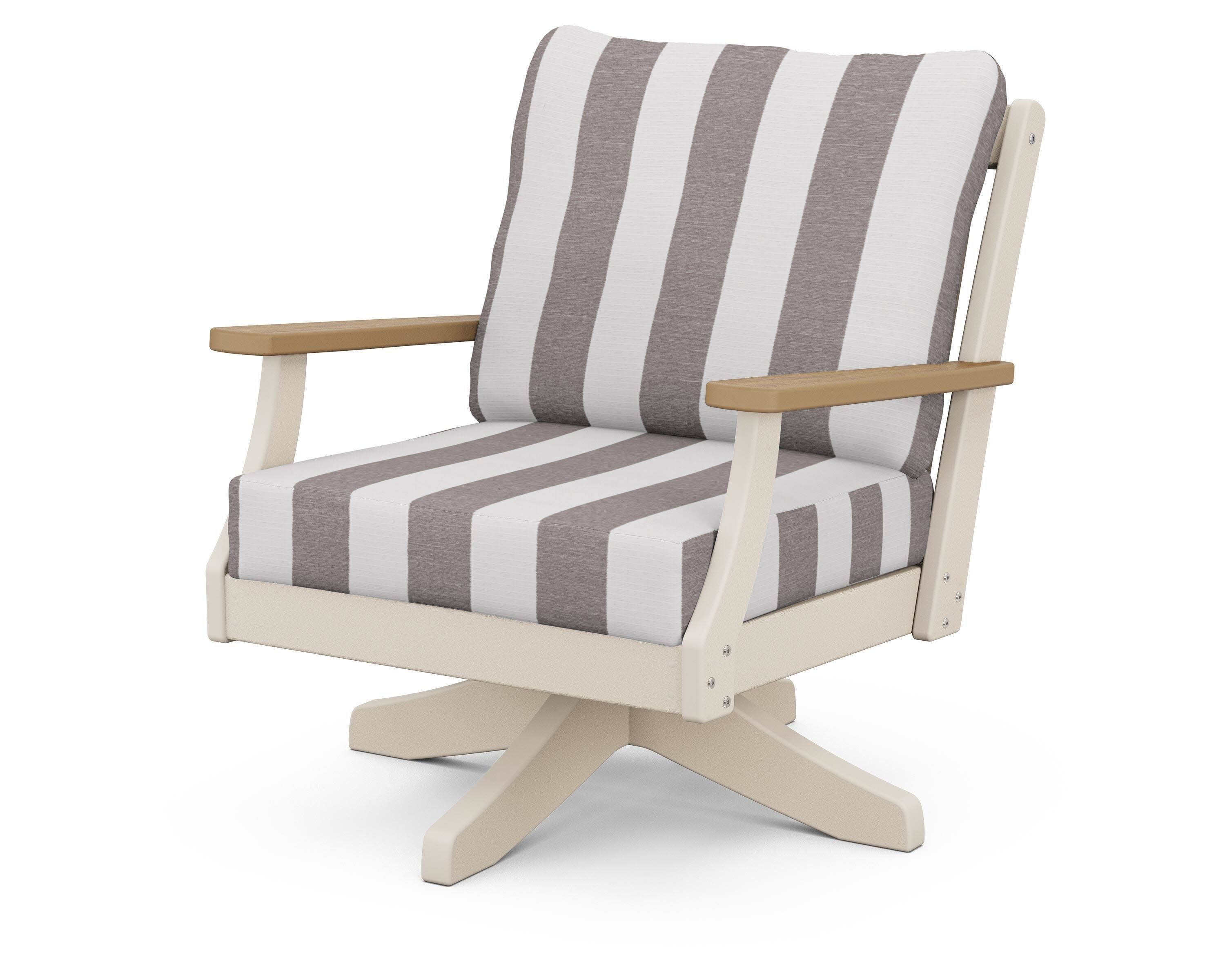 Braxton Deep Seating Swivel Chair in Sand / Natural / Cabana Stripe Grey Mist