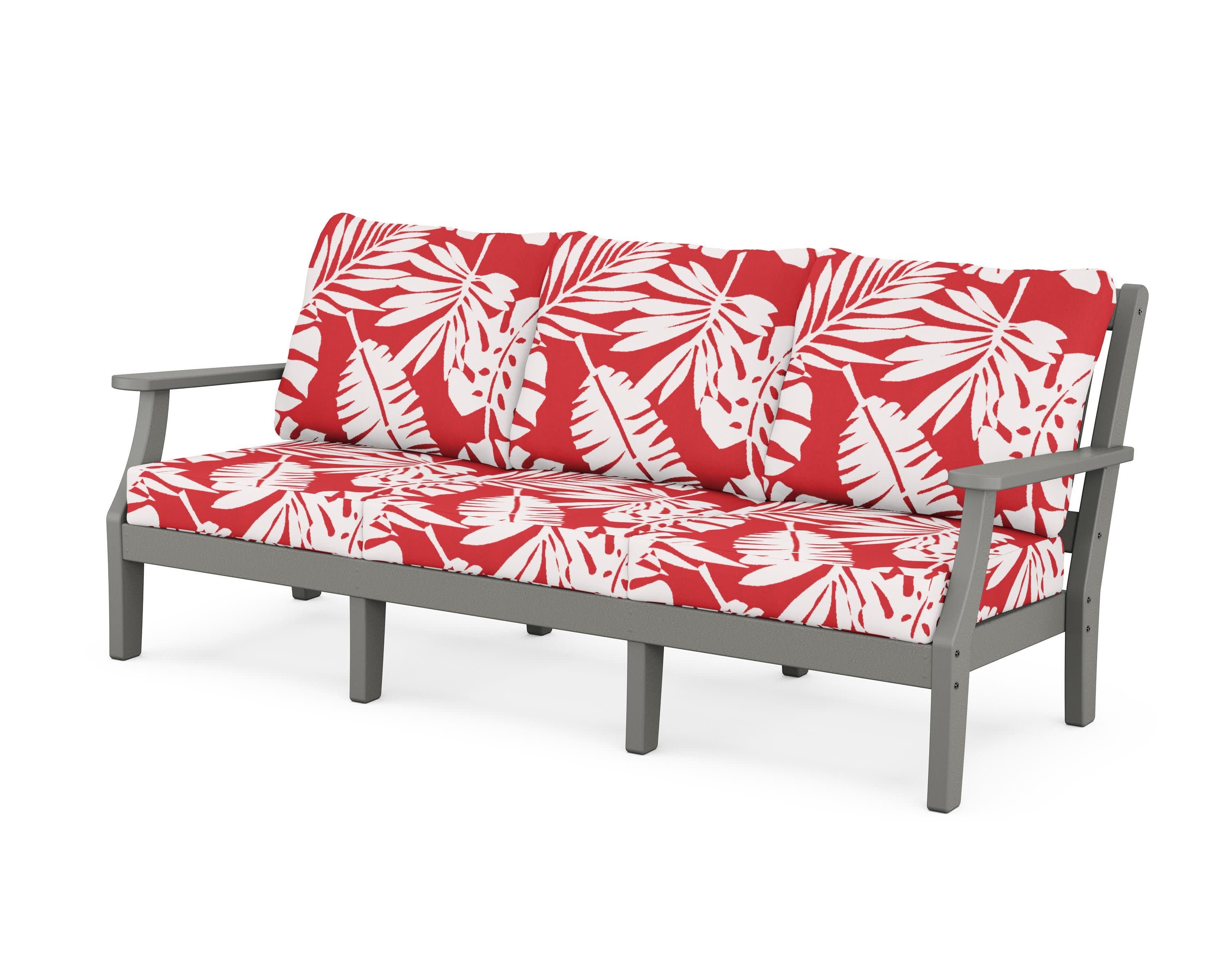 Chinoiserie Deep Seating Sofa in Slate Grey / Leaf Crimson