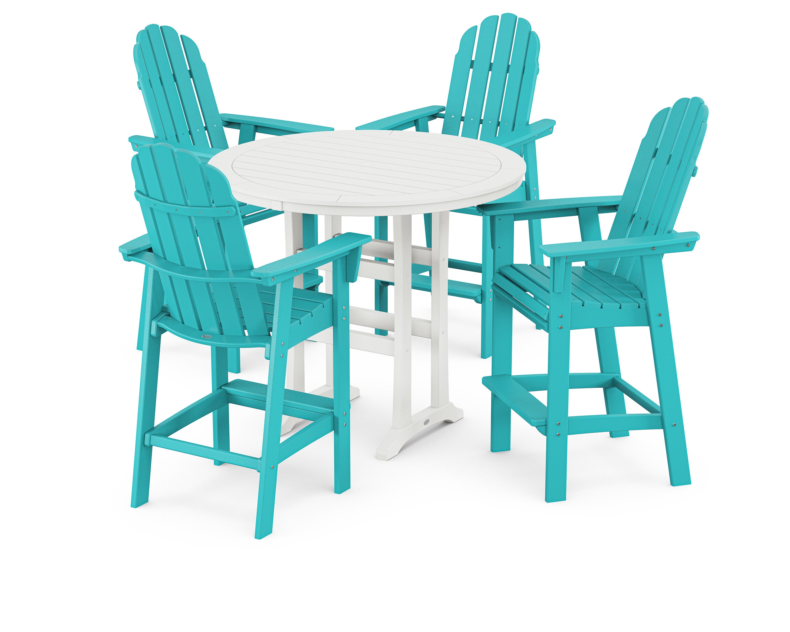Vineyard Curveback Adirondack 5-Piece Nautical Trestle Bar Set in Aruba / White