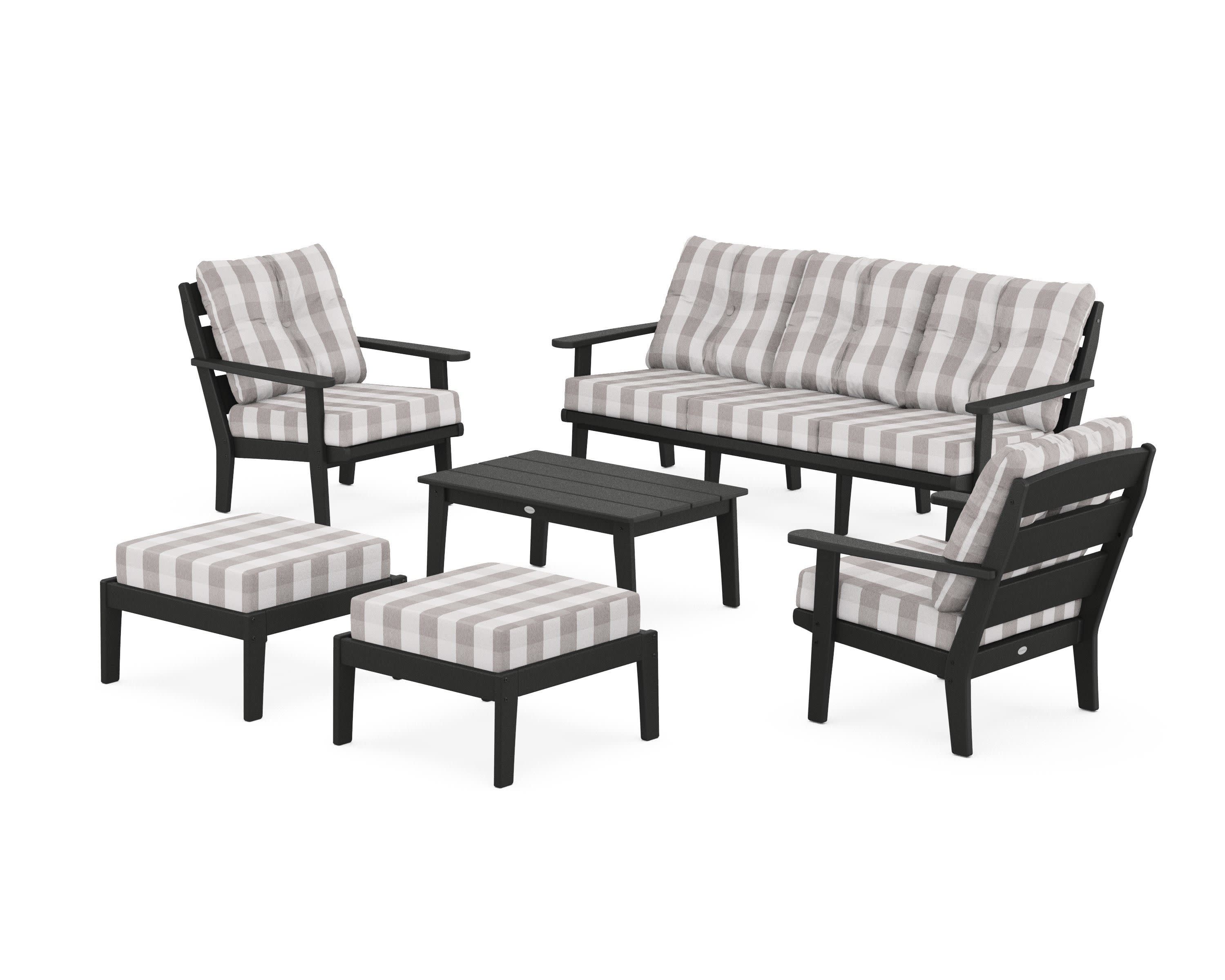 Lakeside 6-Piece Lounge Sofa Set in Black / Buffalo Plaid Grey Mist