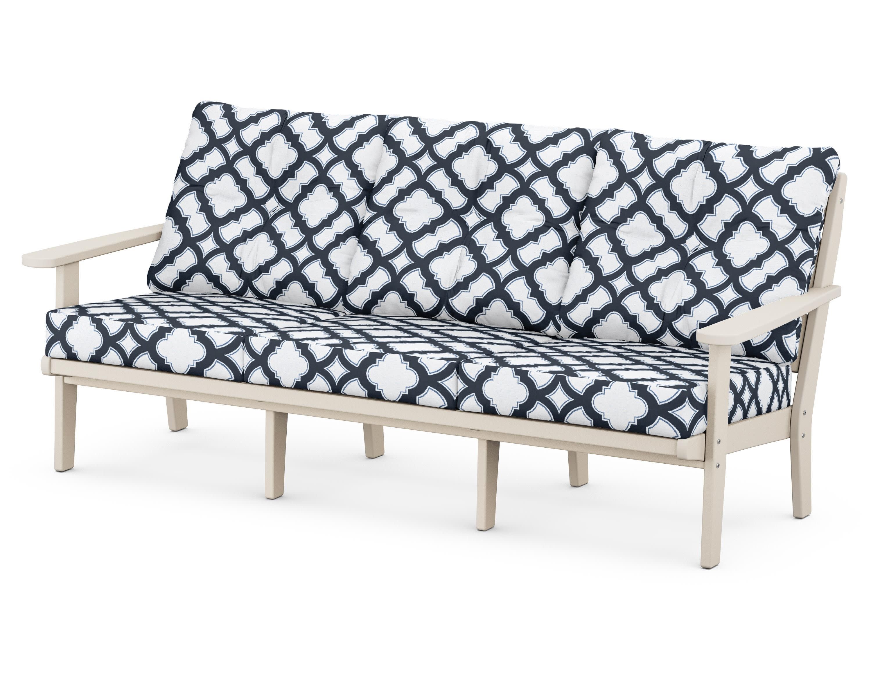 Lakeside Deep Seating Sofa in Sand / Trellis Marine Indigo