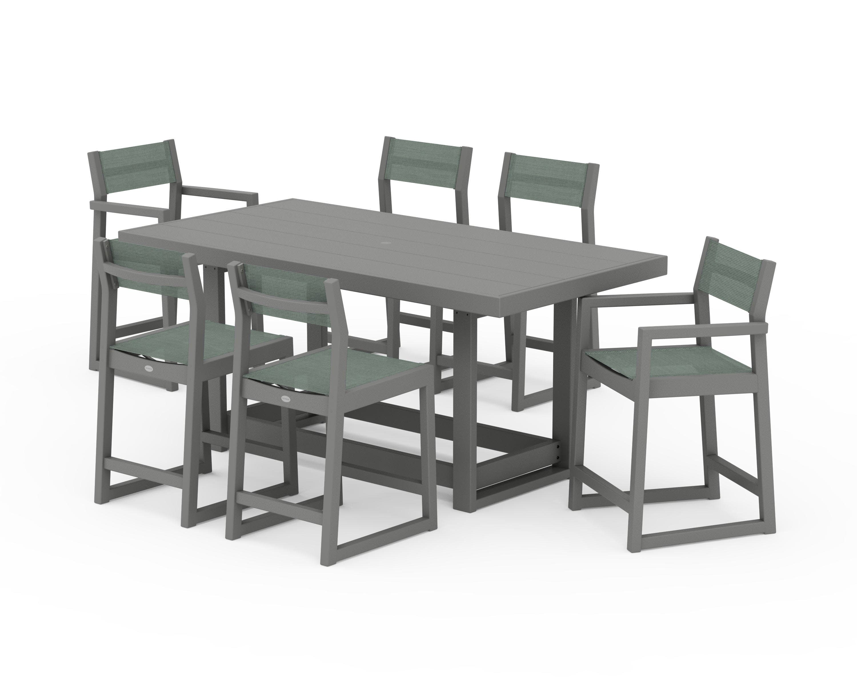 EDGE Sling 7-Piece Counter Table Set in Slate Grey / Dupioni Sea Mist Sling