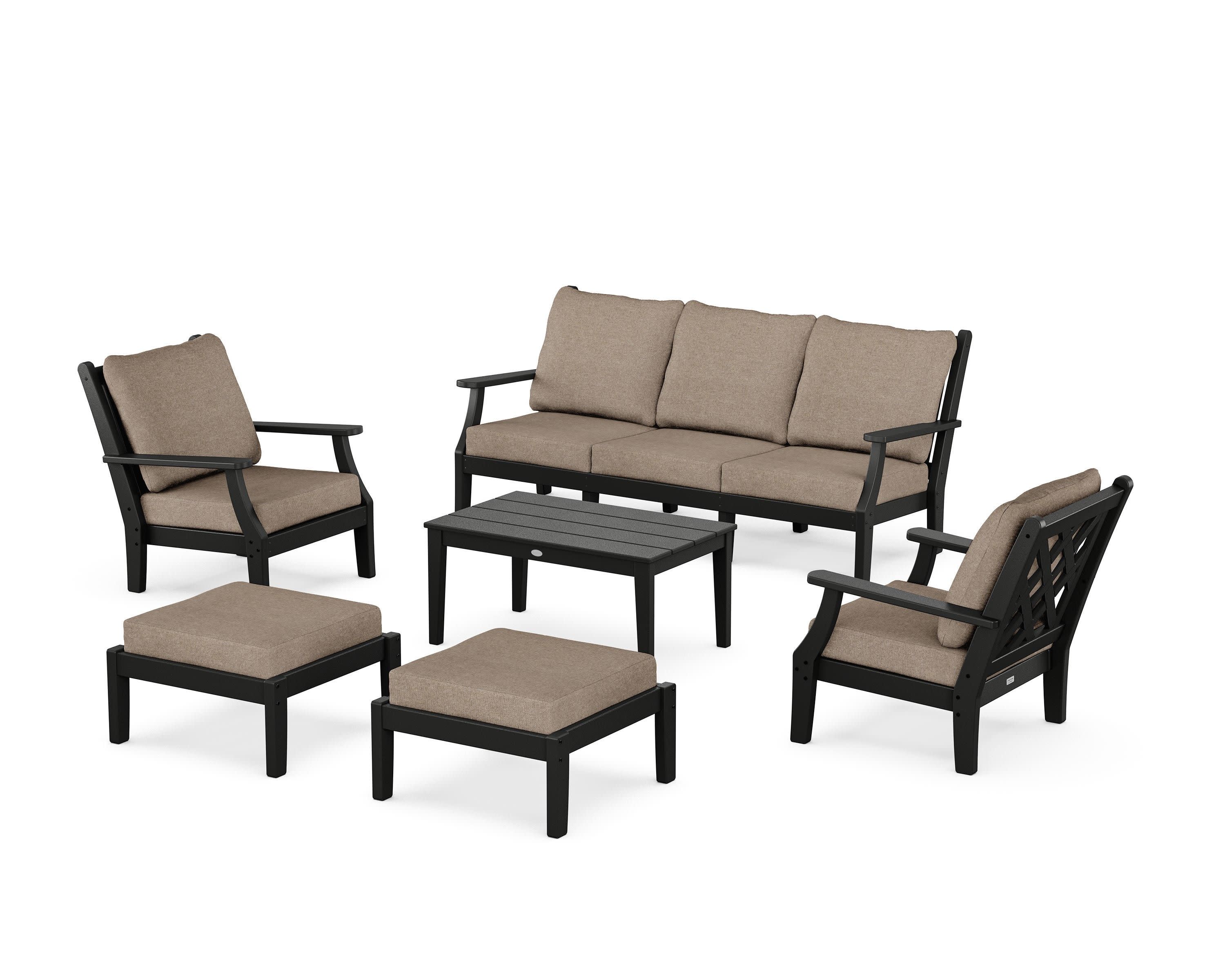 Wovendale 6-Piece Lounge Sofa Set in Black / Spiced Burlap