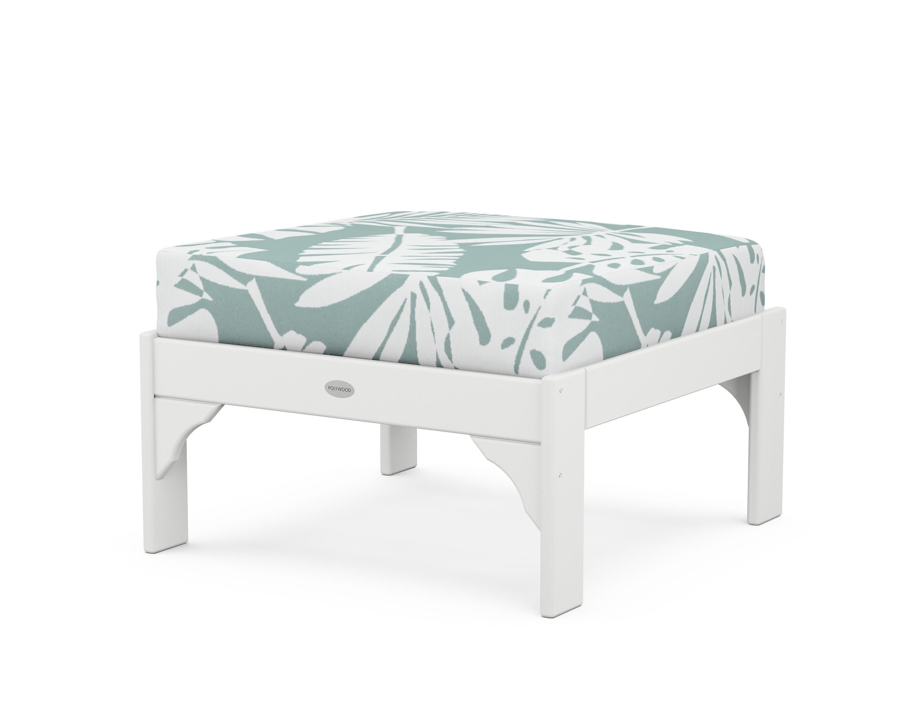 Vineyard Deep Seating Ottoman in White / Leaf Glacier Spa