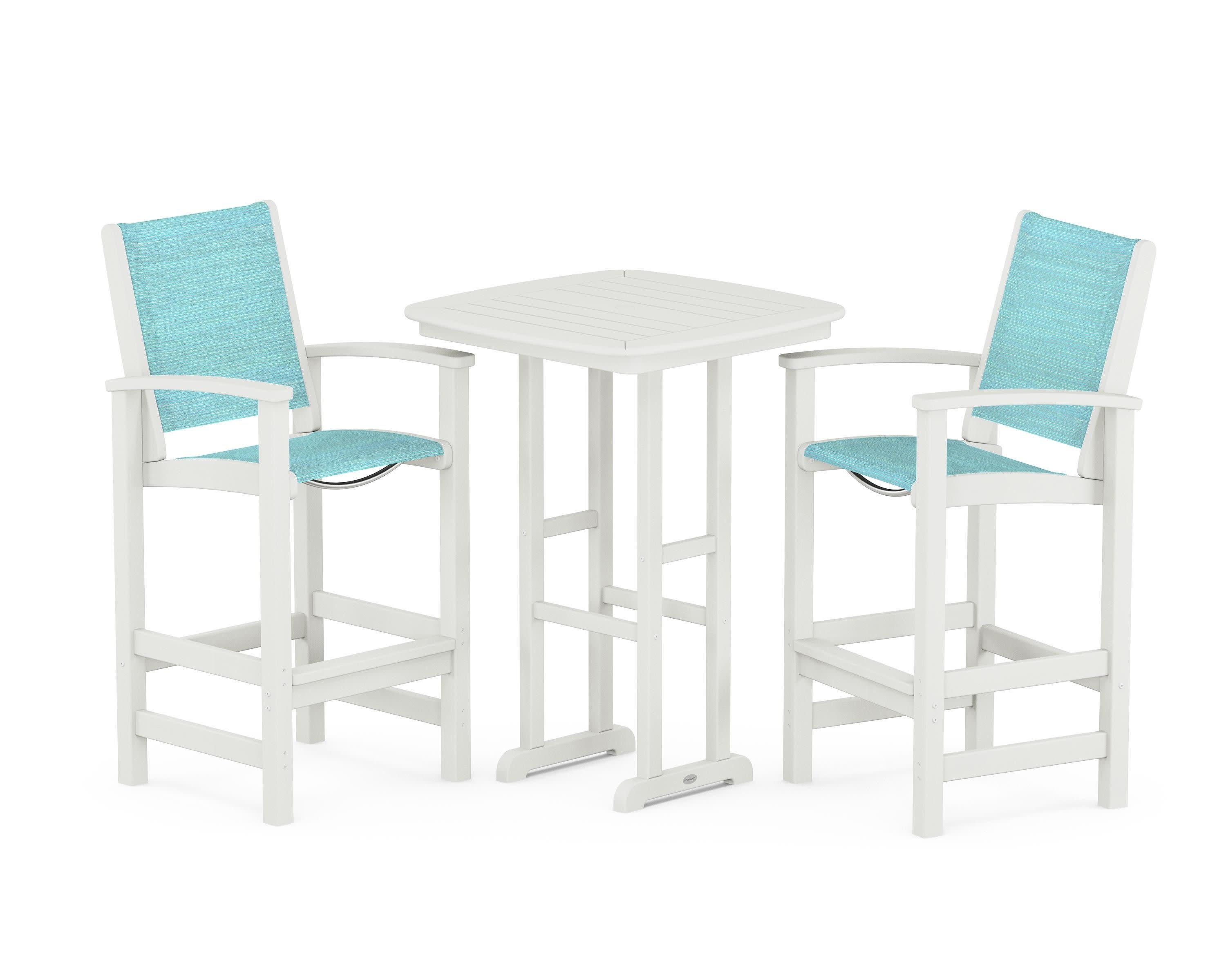 Coastal 3-Piece Bar Set in Vintage White / Dupioni Aquamarine Sling