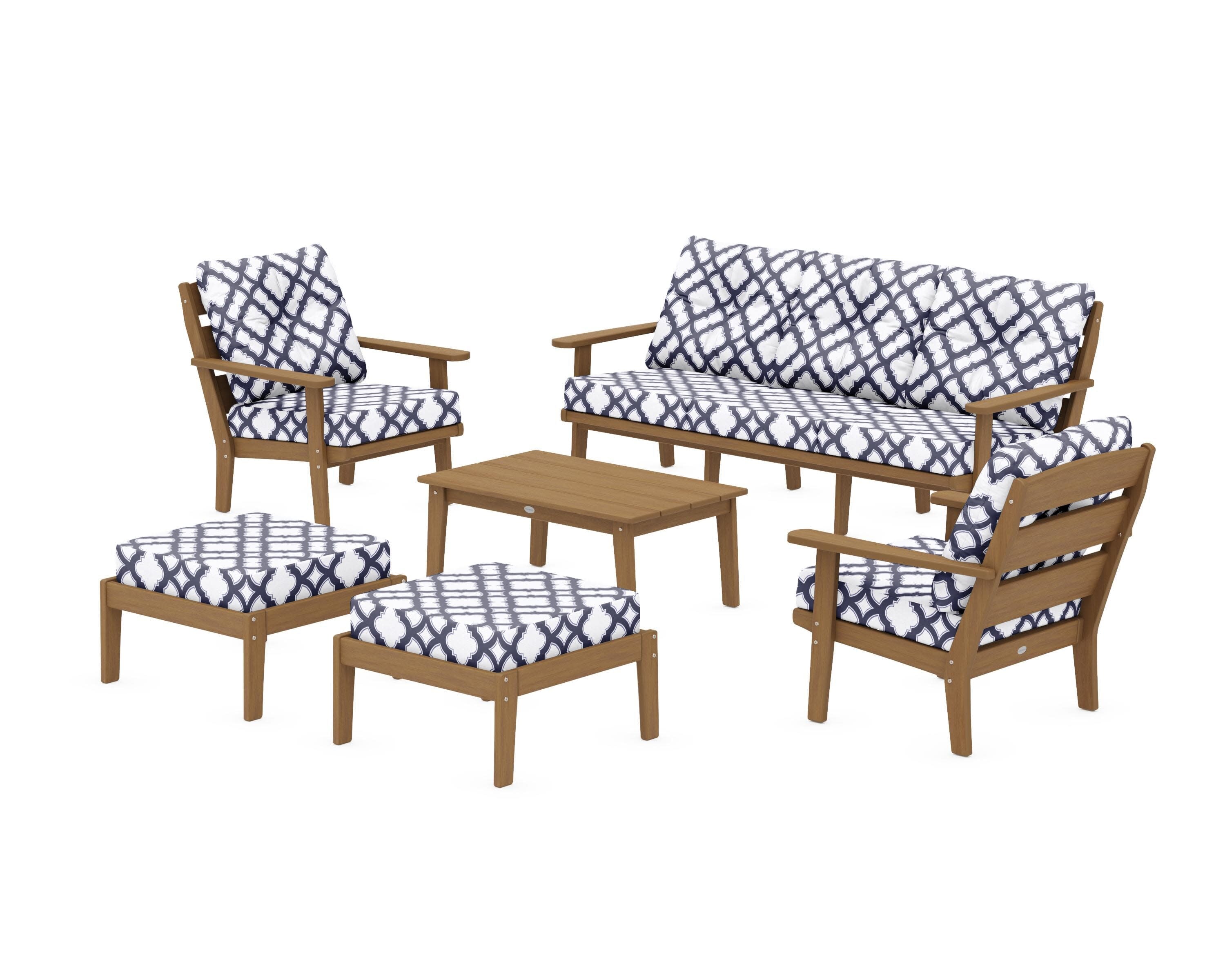 Lakeside 6-Piece Lounge Sofa Set in Natural / Trellis Navy
