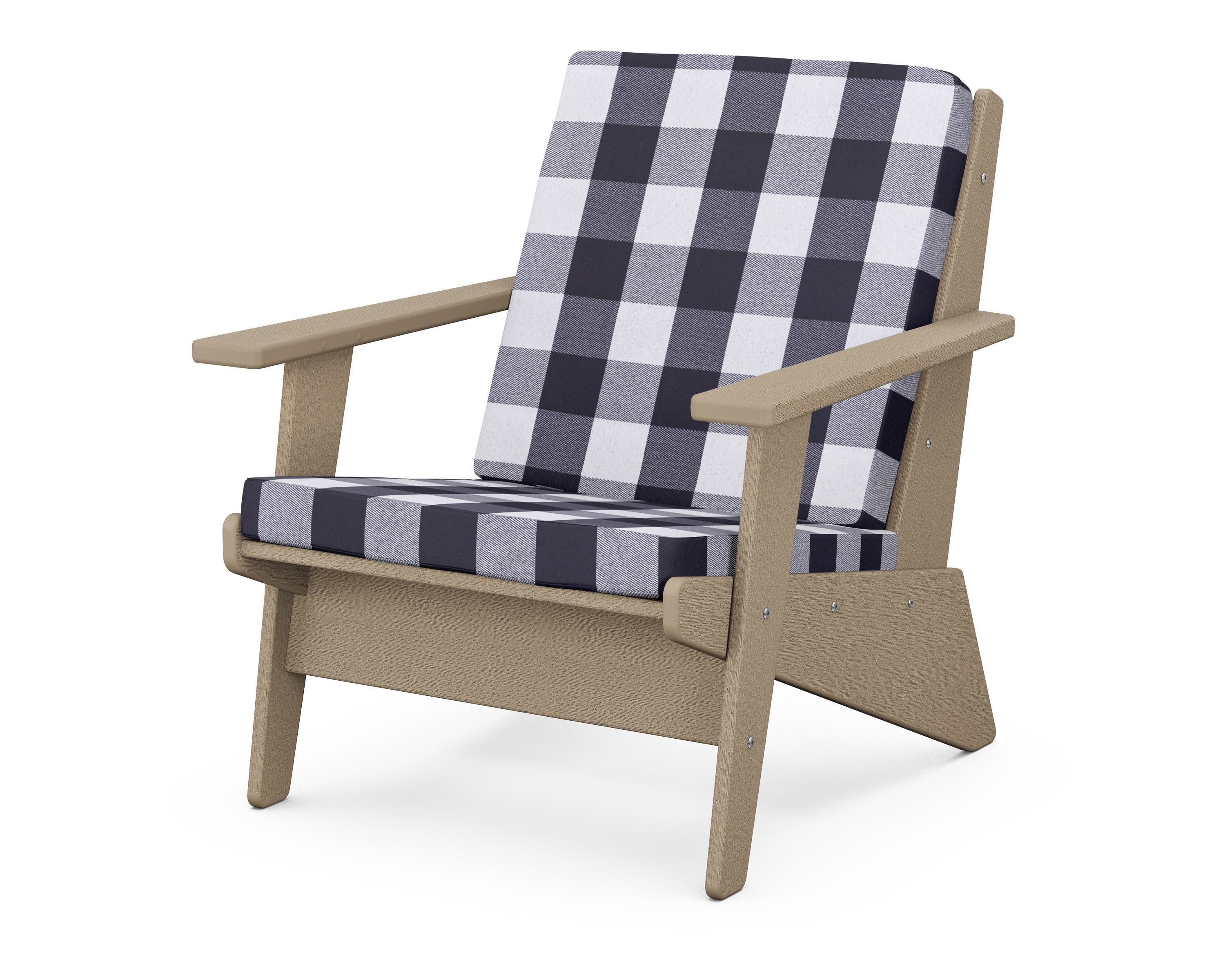Riviera Modern Lounge Chair in Vintage Sahara / Buffalo Plaid Navy