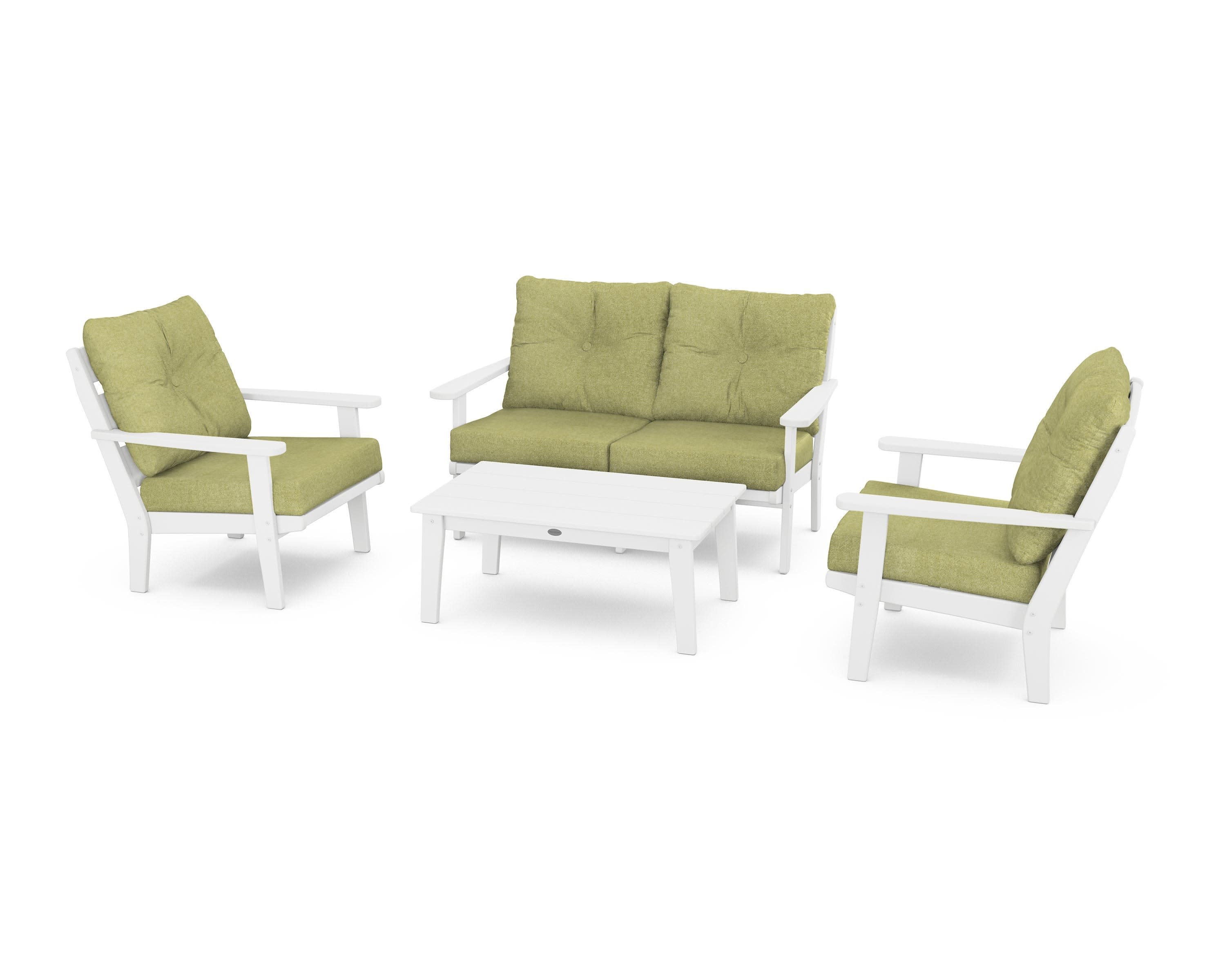 Lakeside 4-Piece Deep Seating Set in White / Chartreuse Boucle