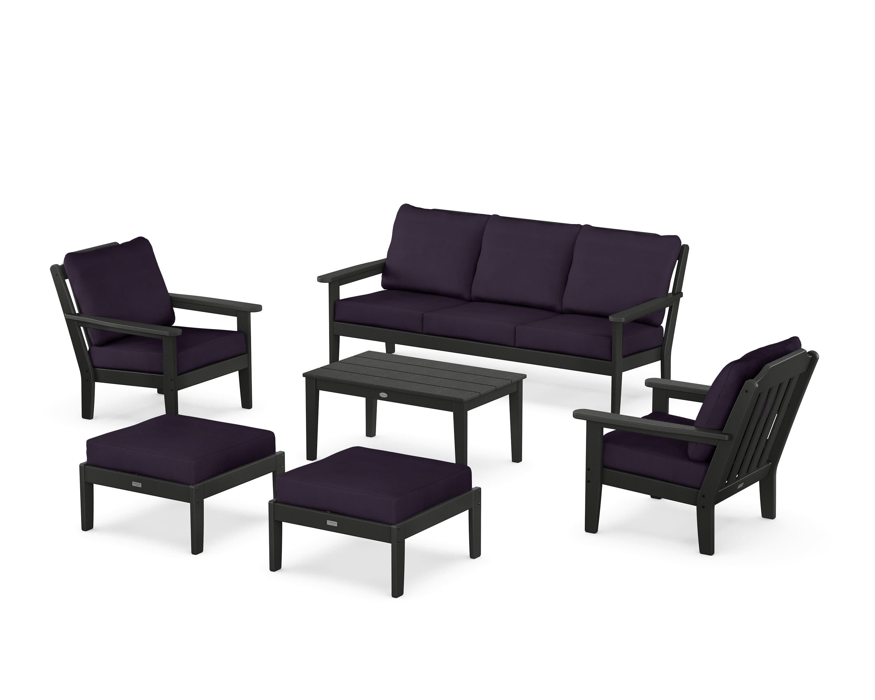 Cottage 6-Piece Lounge Sofa Set in Black / Navy Linen