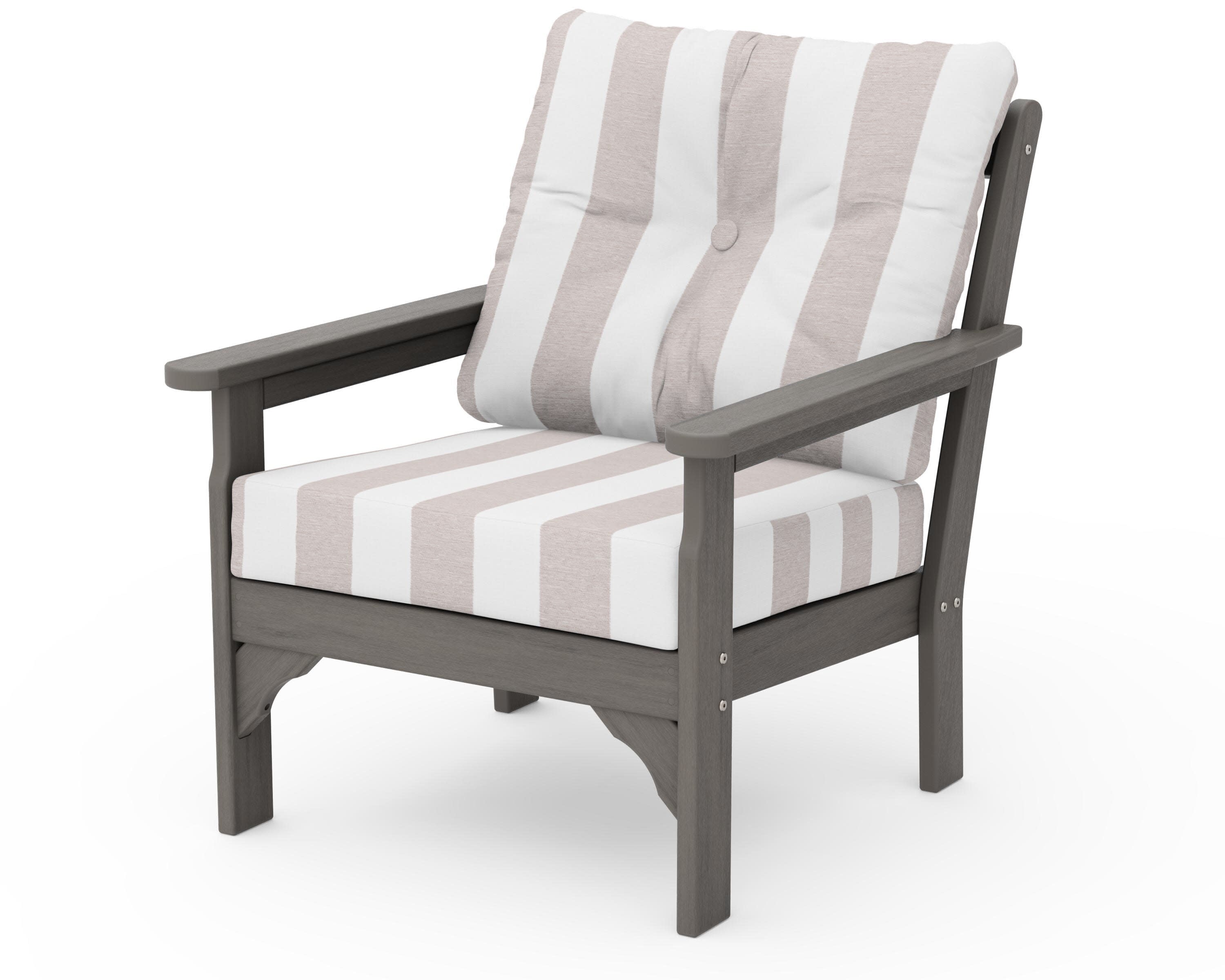 Vineyard Deep Seating Chair in Driftwood / Cabana Stripe Dune Burlap