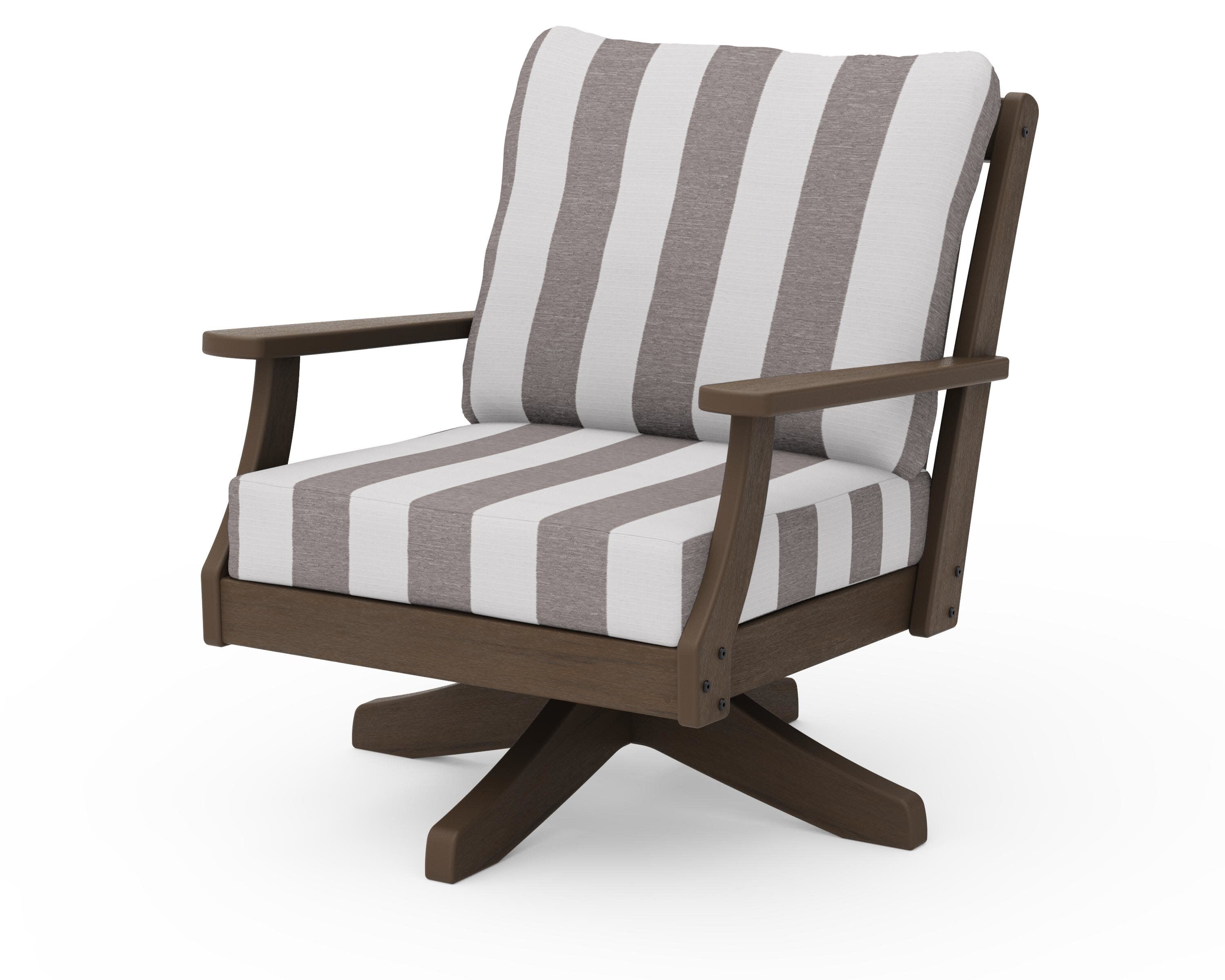Braxton Deep Seating Swivel Chair in Kona / Cabana Stripe Grey Mist