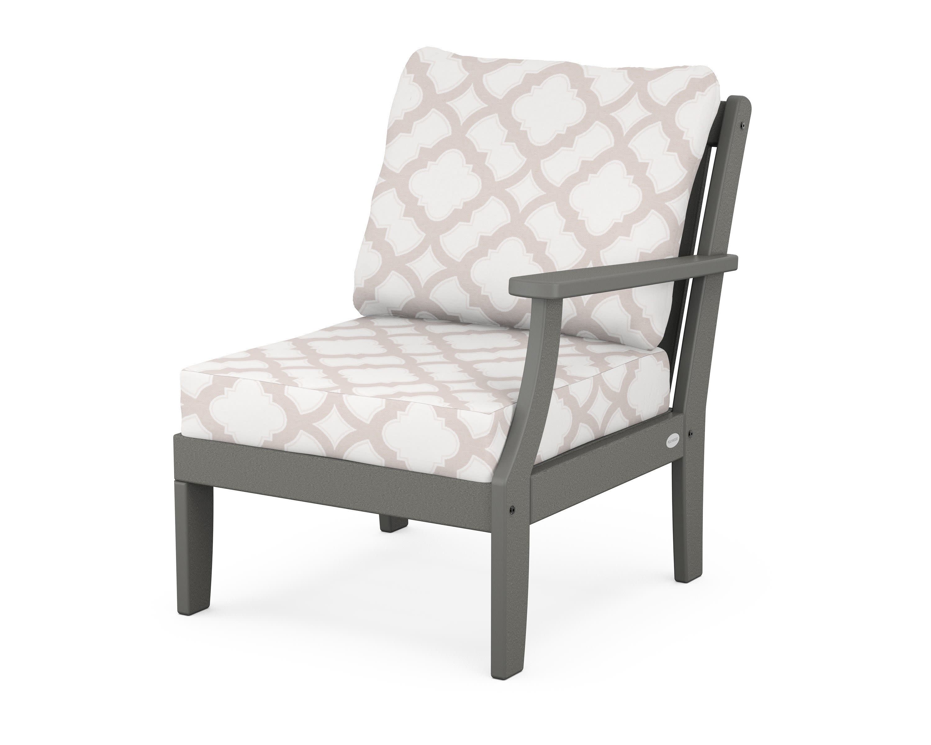 Braxton Modular Right Arm Chair in Slate Grey / Trellis Dune Burlap