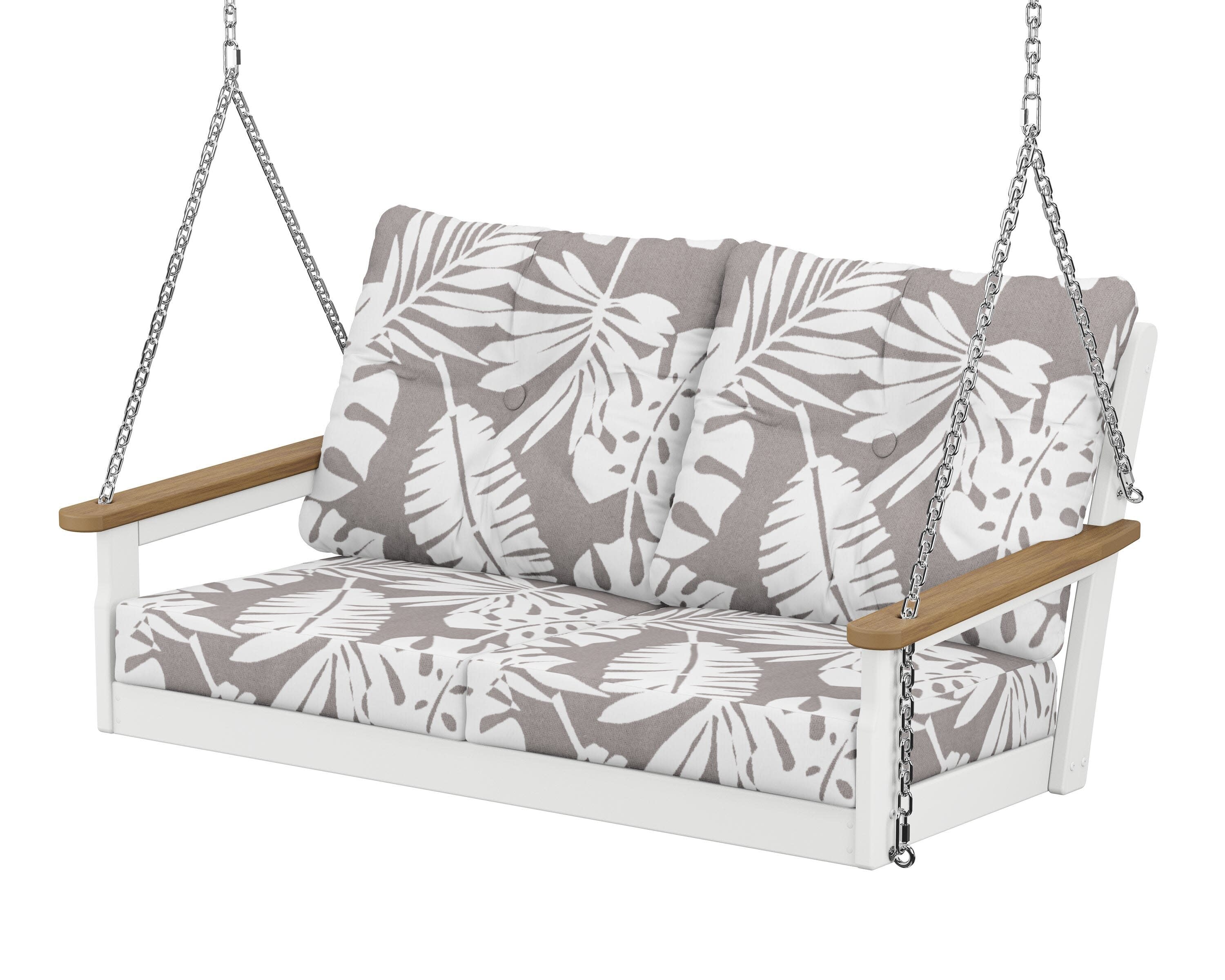 Vineyard Deep Seating Swing in White / Natural / Leaf Grey Mist