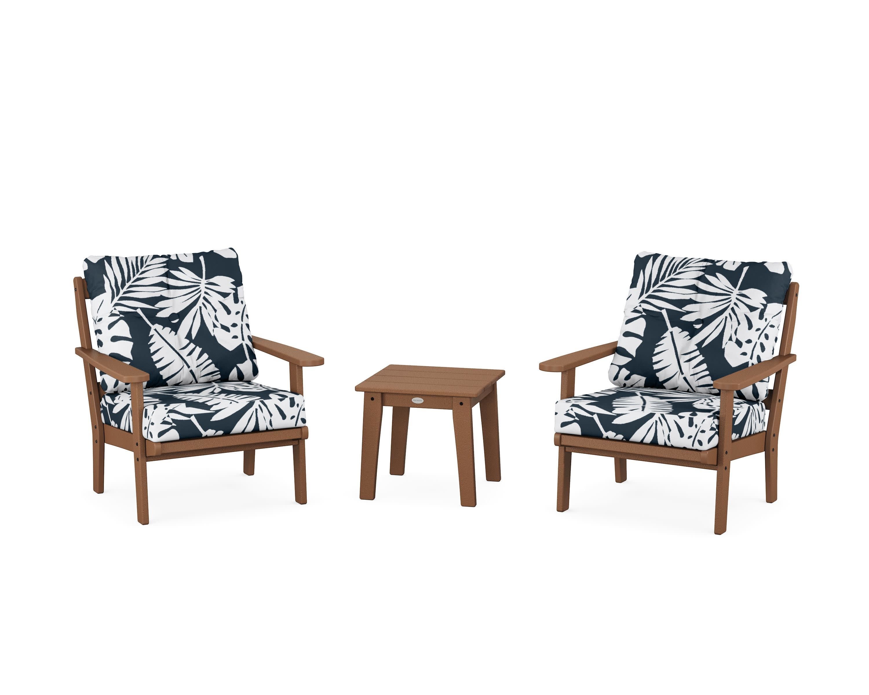 Mission 3-Piece Deep Seating Set in Teak / Leaf Marine Indigo
