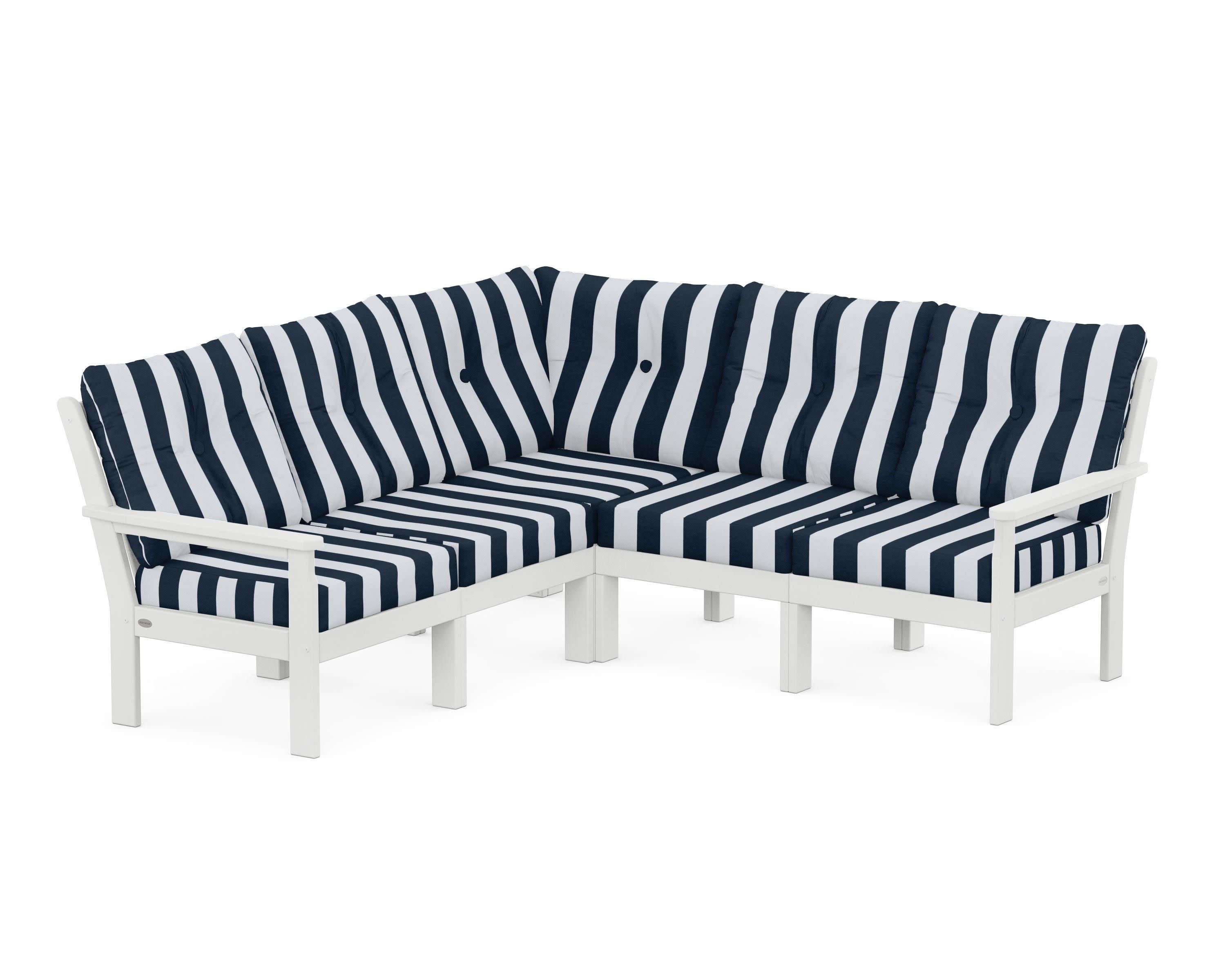 Vineyard 5-Piece Sectional in White / Cabana Stripe Marine Indigo