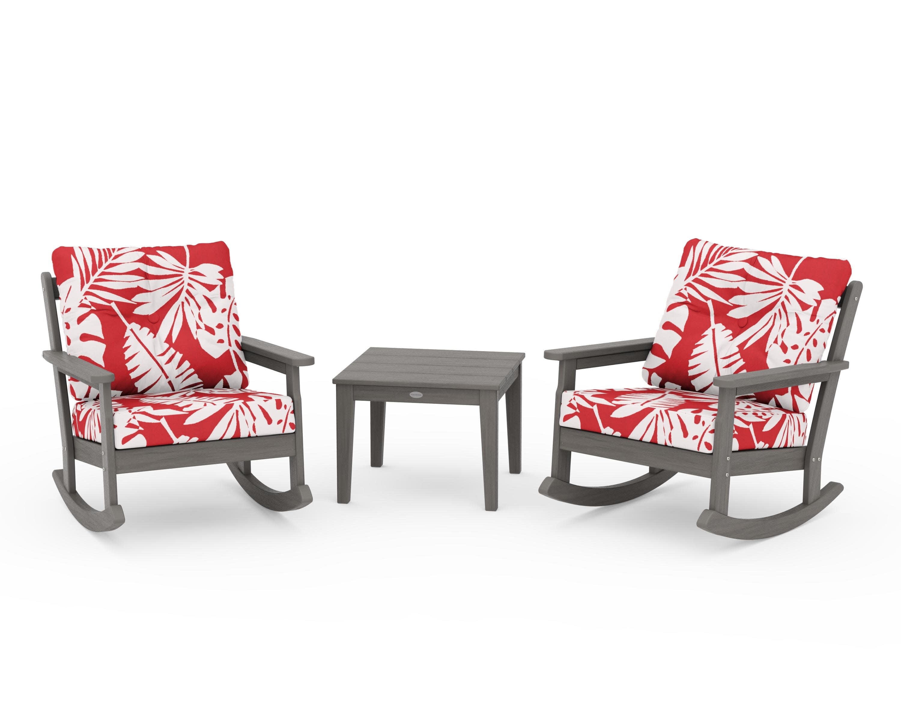 Vineyard 3-Piece Deep Seating Rocker Set in Driftwood / Leaf Crimson