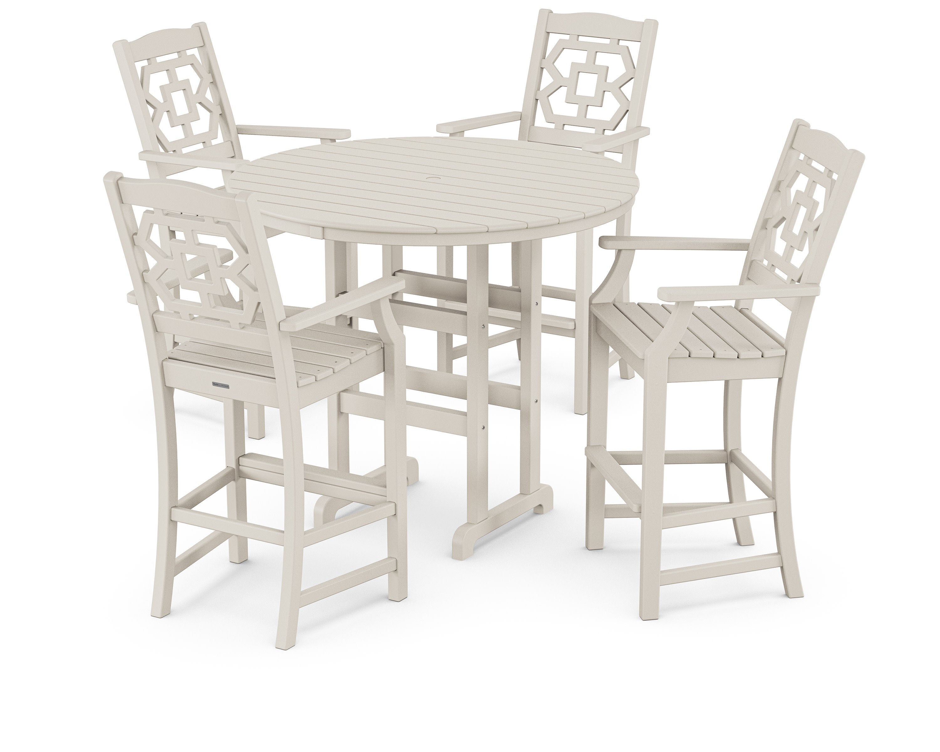 Chinoiserie 5-Piece Round Farmhouse Bar Set in Sand