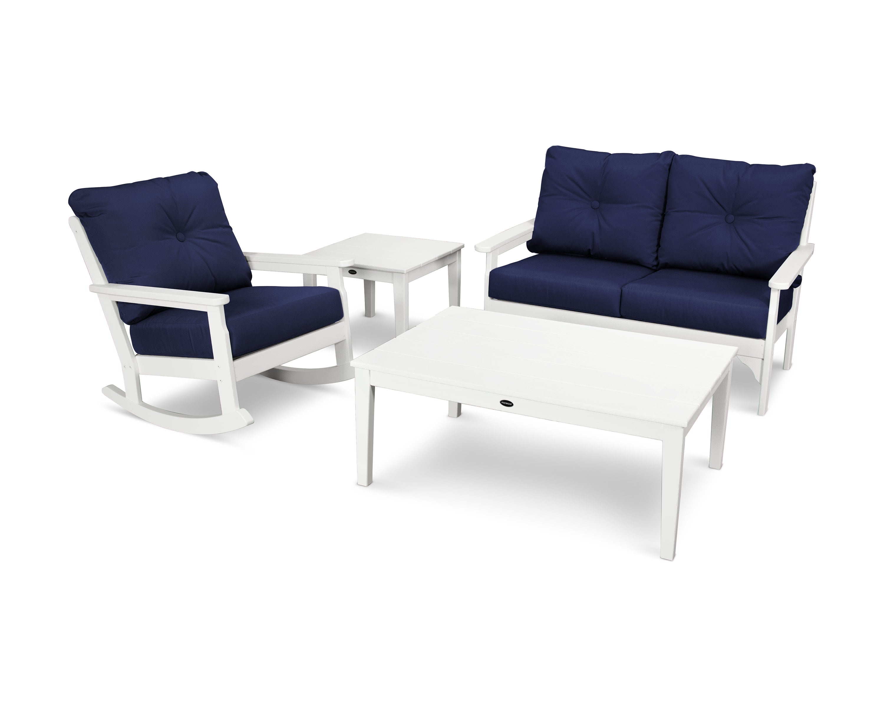 Vineyard 4-Piece Deep Seating Rocker Set in White / Navy