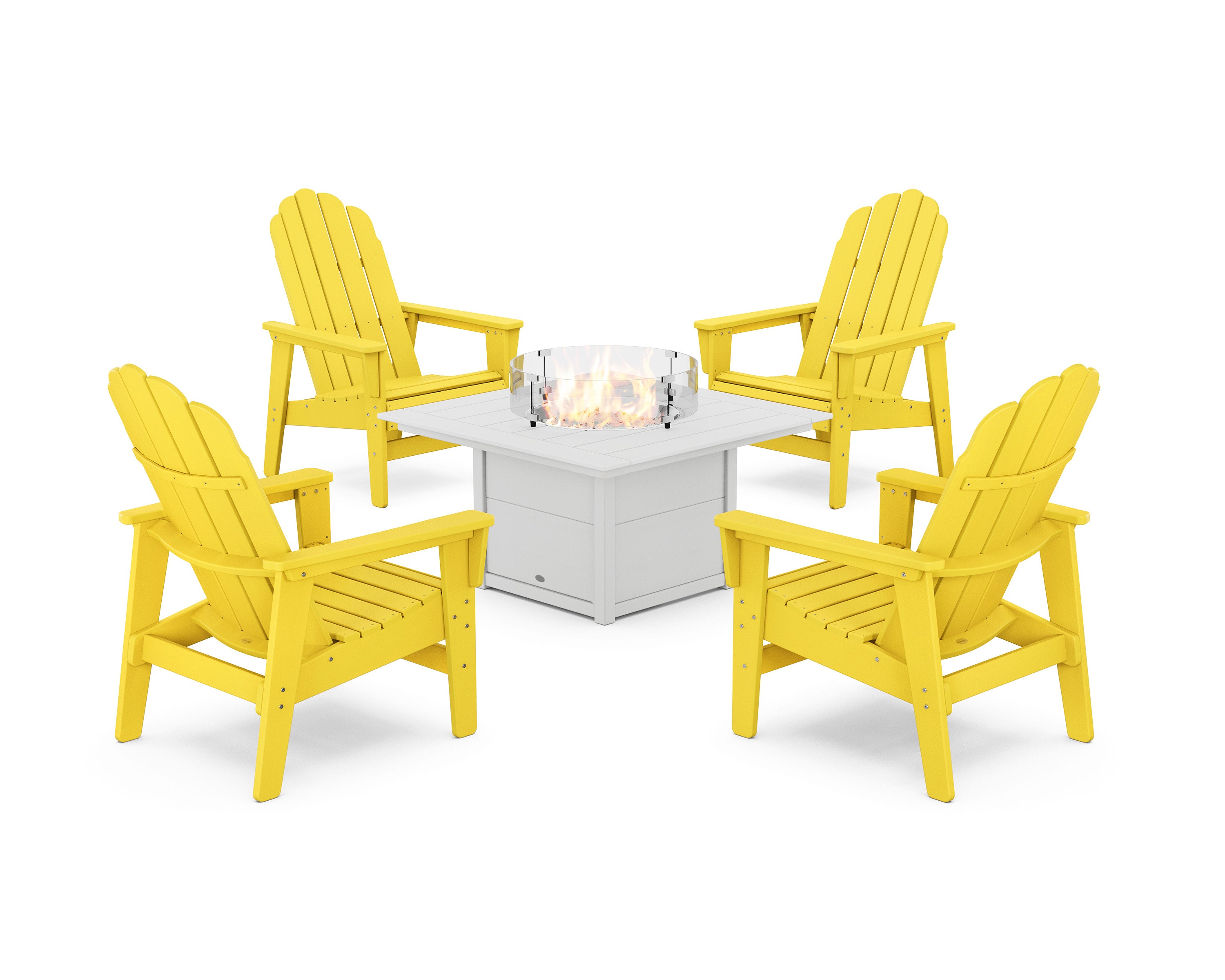 5-Piece Vineyard Grand Upright Adirondack Conversation Set with Fire Pit Table in Lemon / White