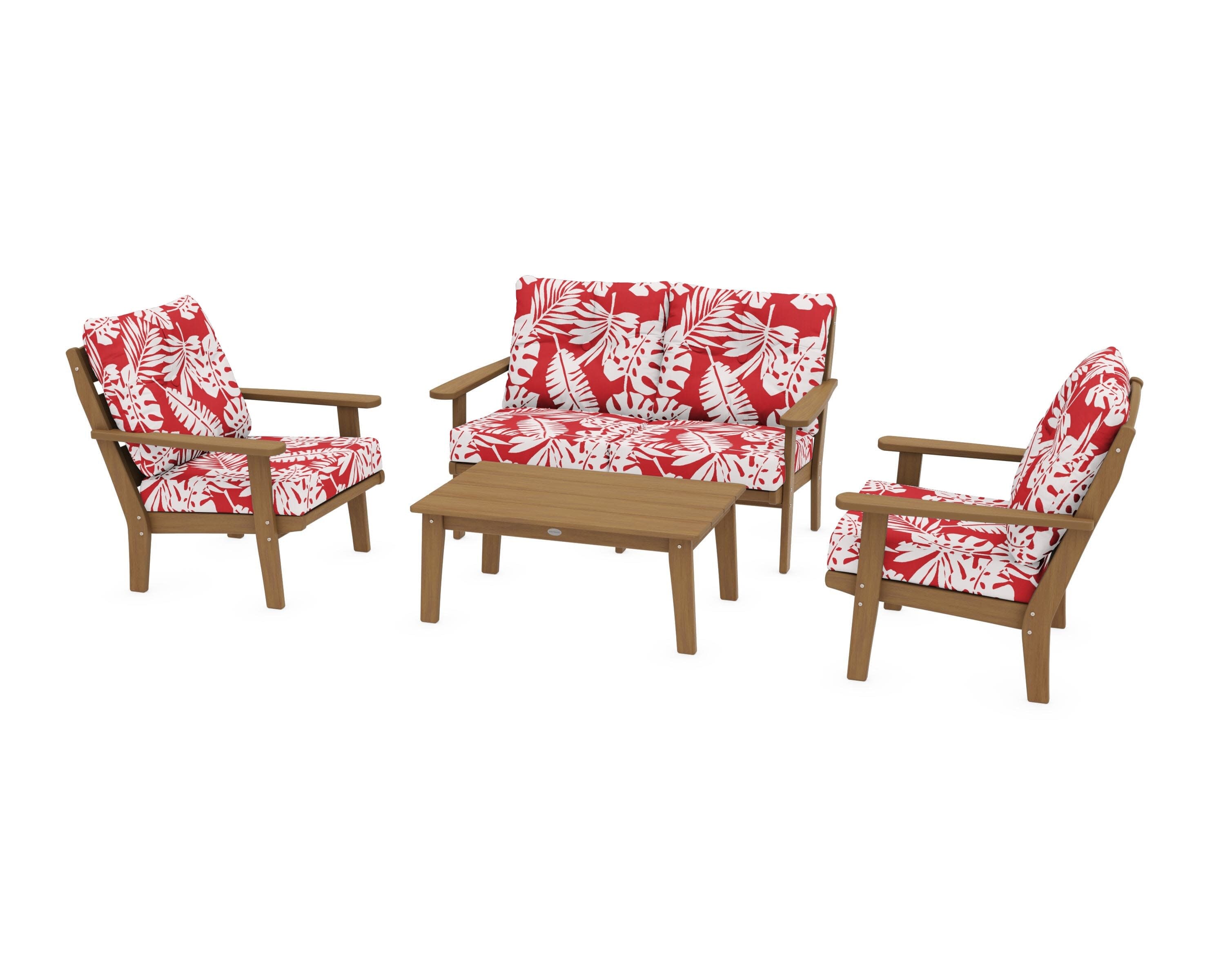 Lakeside 4-Piece Deep Seating Set in Natural / Leaf Crimson