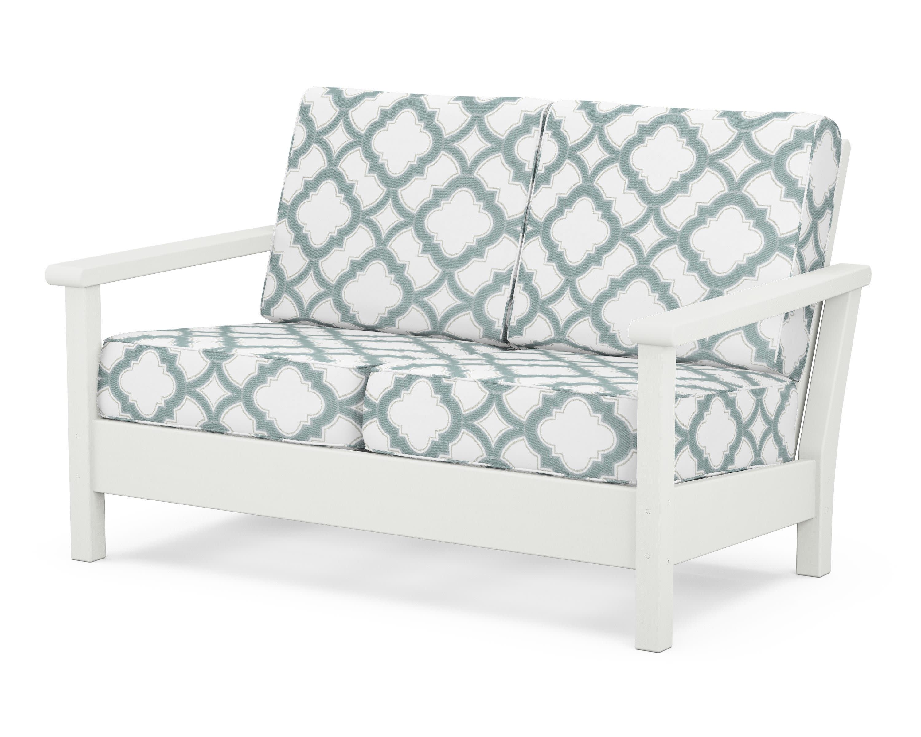 Harbour Deep Seating Loveseat in Vintage White / Trellis Glacier Spa