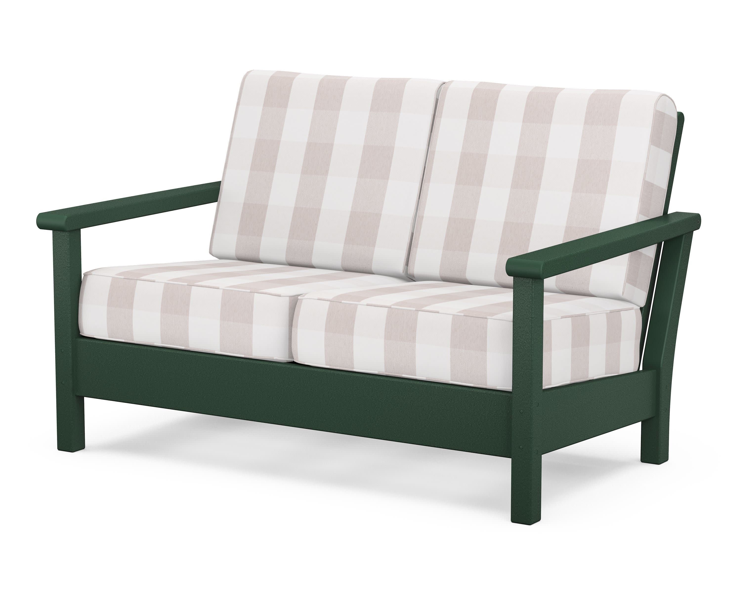 Harbour Deep Seating Loveseat in Green / Buffalo Plaid Dune Burlap