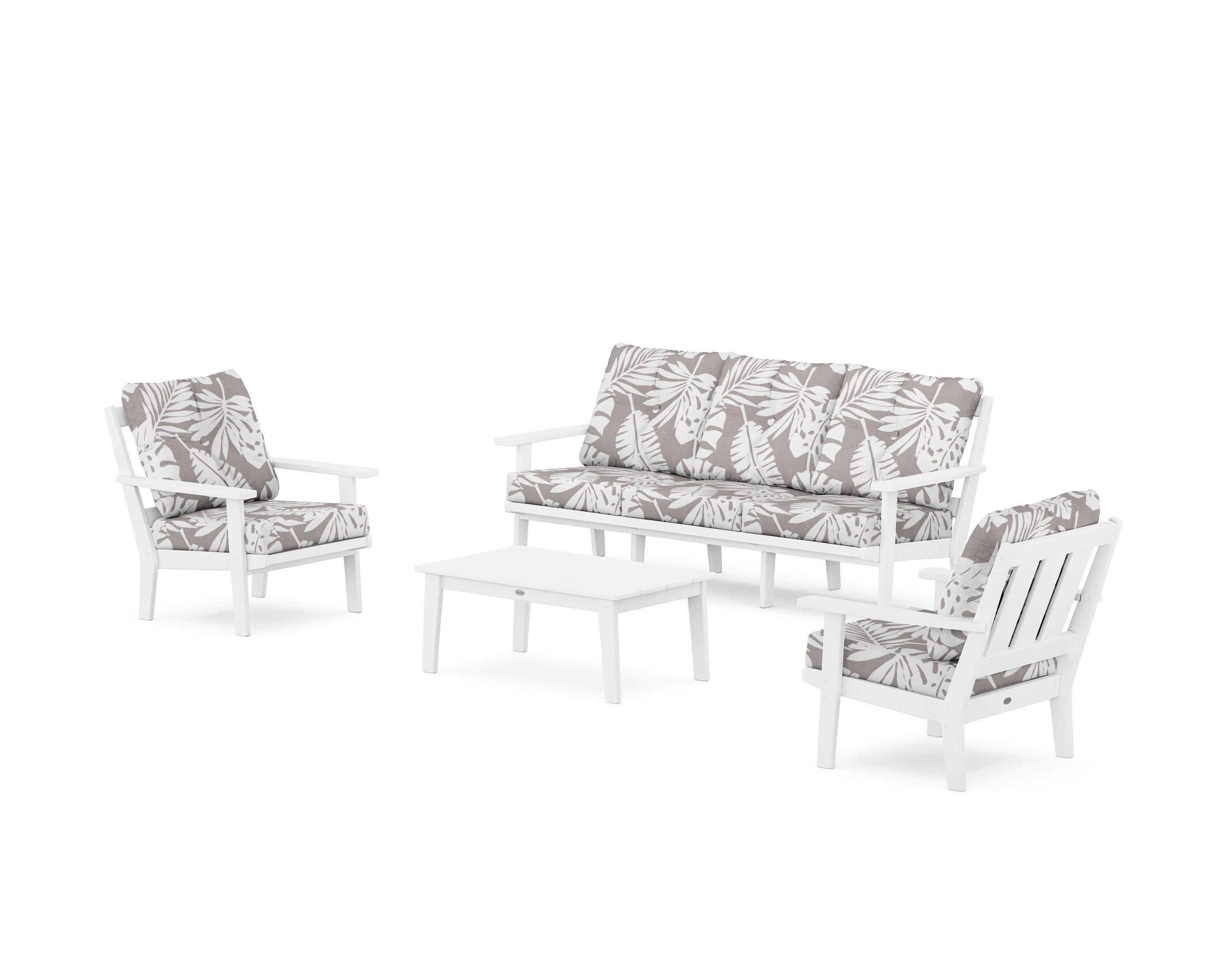 Oxford 4-Piece Deep Seating Set with Sofa in White / Leaf Grey Mist