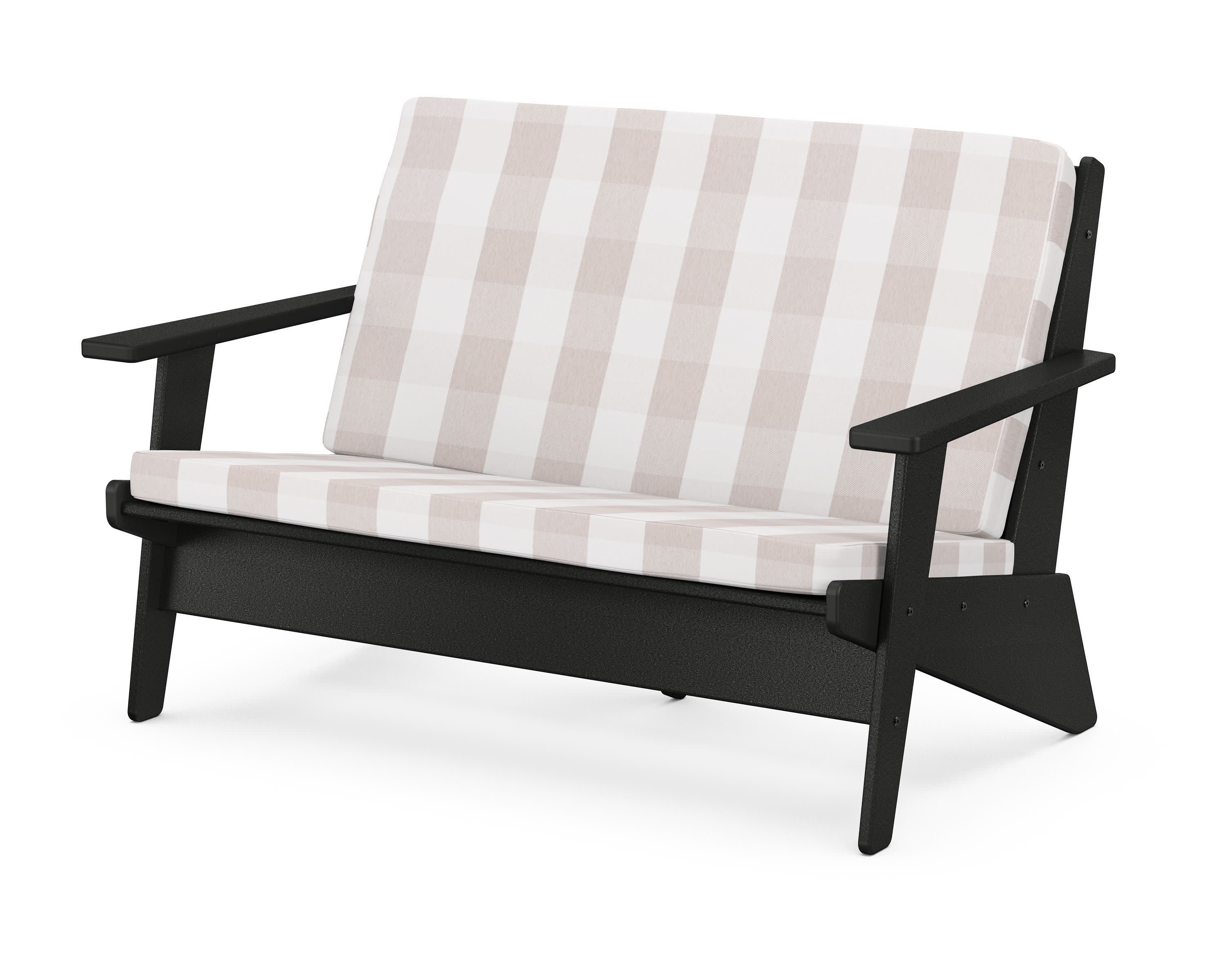 Riviera Modern Lounge Loveseat in Black / Buffalo Plaid Dune Burlap