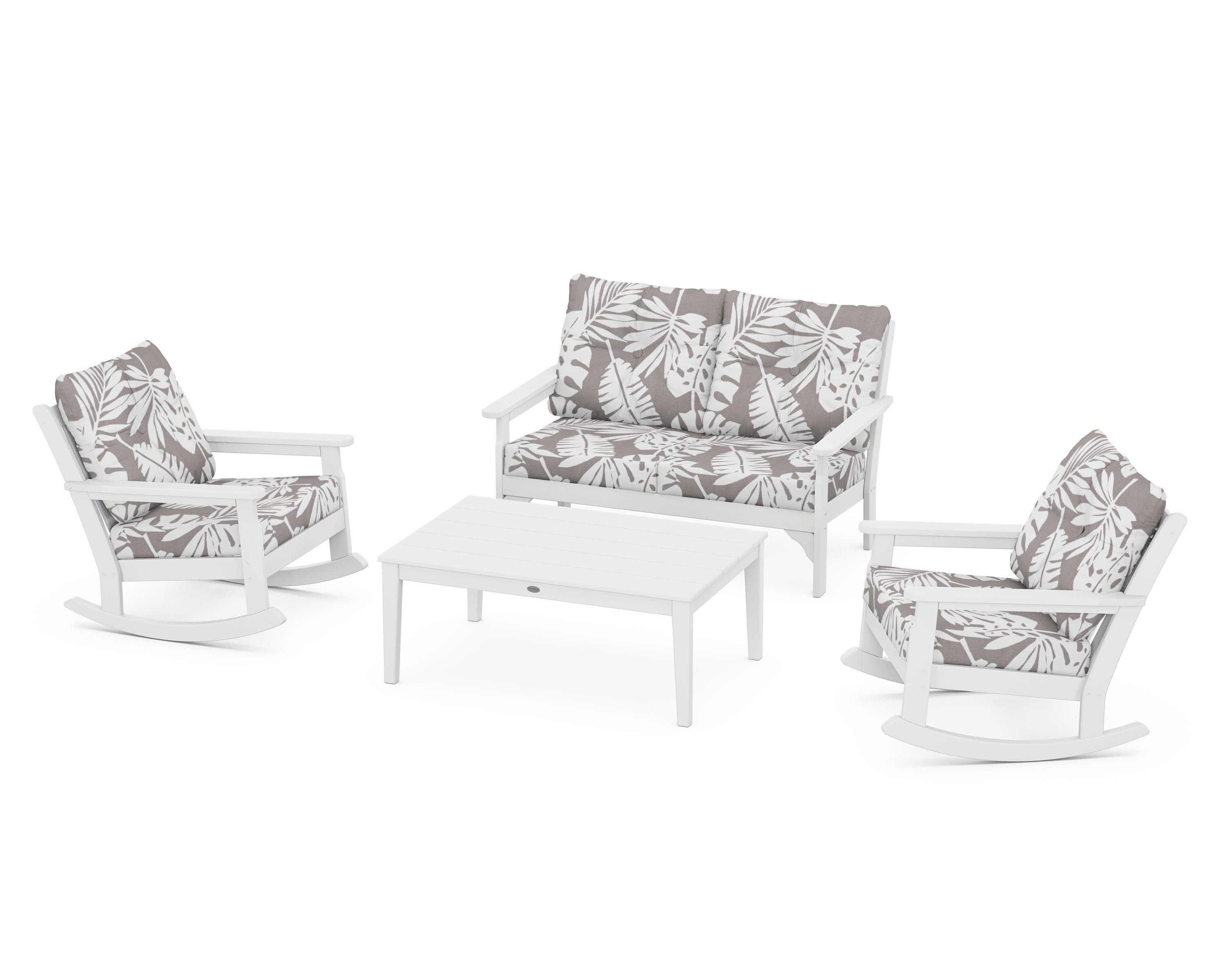 Vineyard 4-Piece Deep Seating Rocking Chair Set in White / Leaf Grey Mist