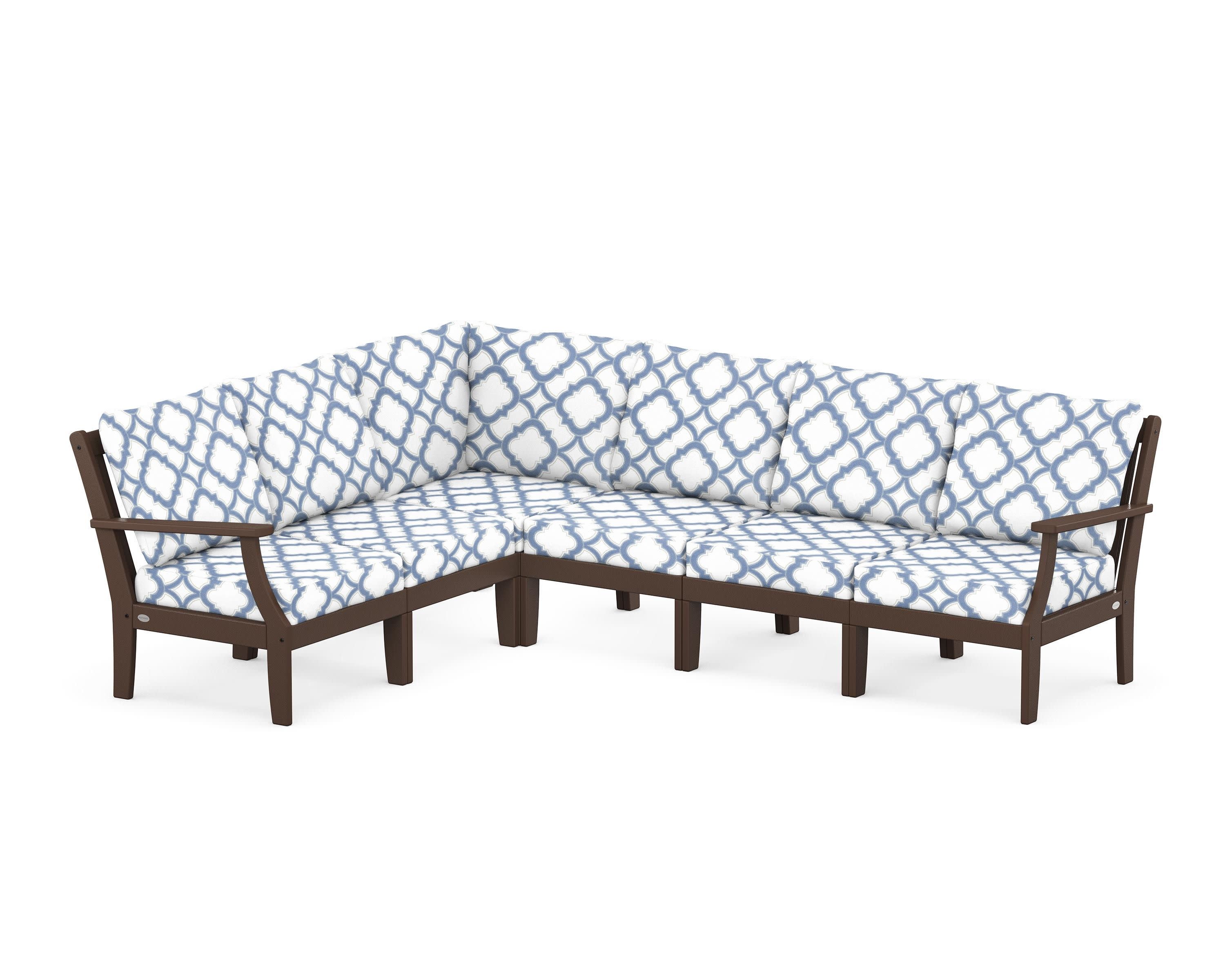 Braxton Modular 6-Piece Deep Seating Set in Mahogany / Trellis Sky Blue