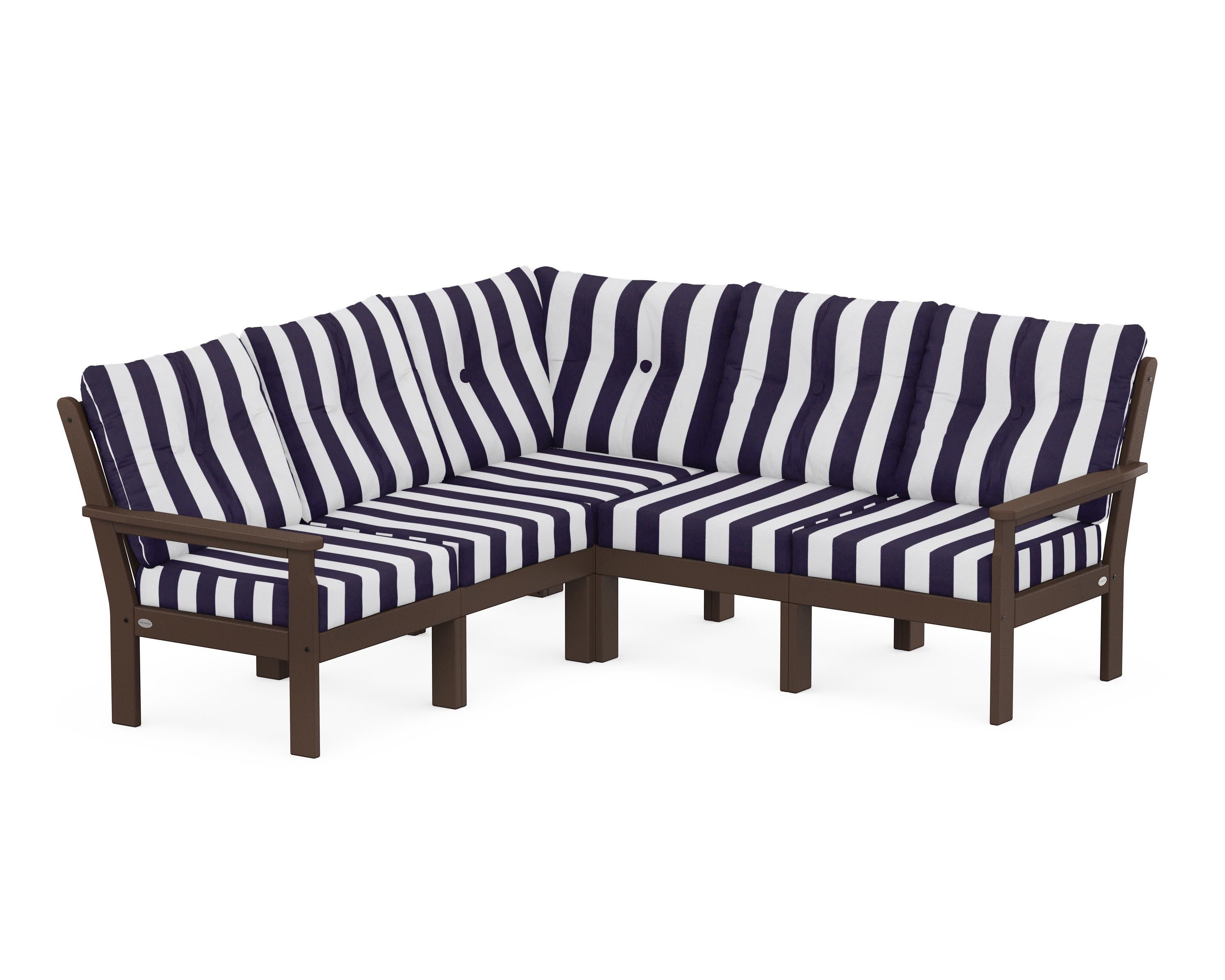 Vineyard 5-Piece Sectional in Mahogany / Cabana Stripe Navy