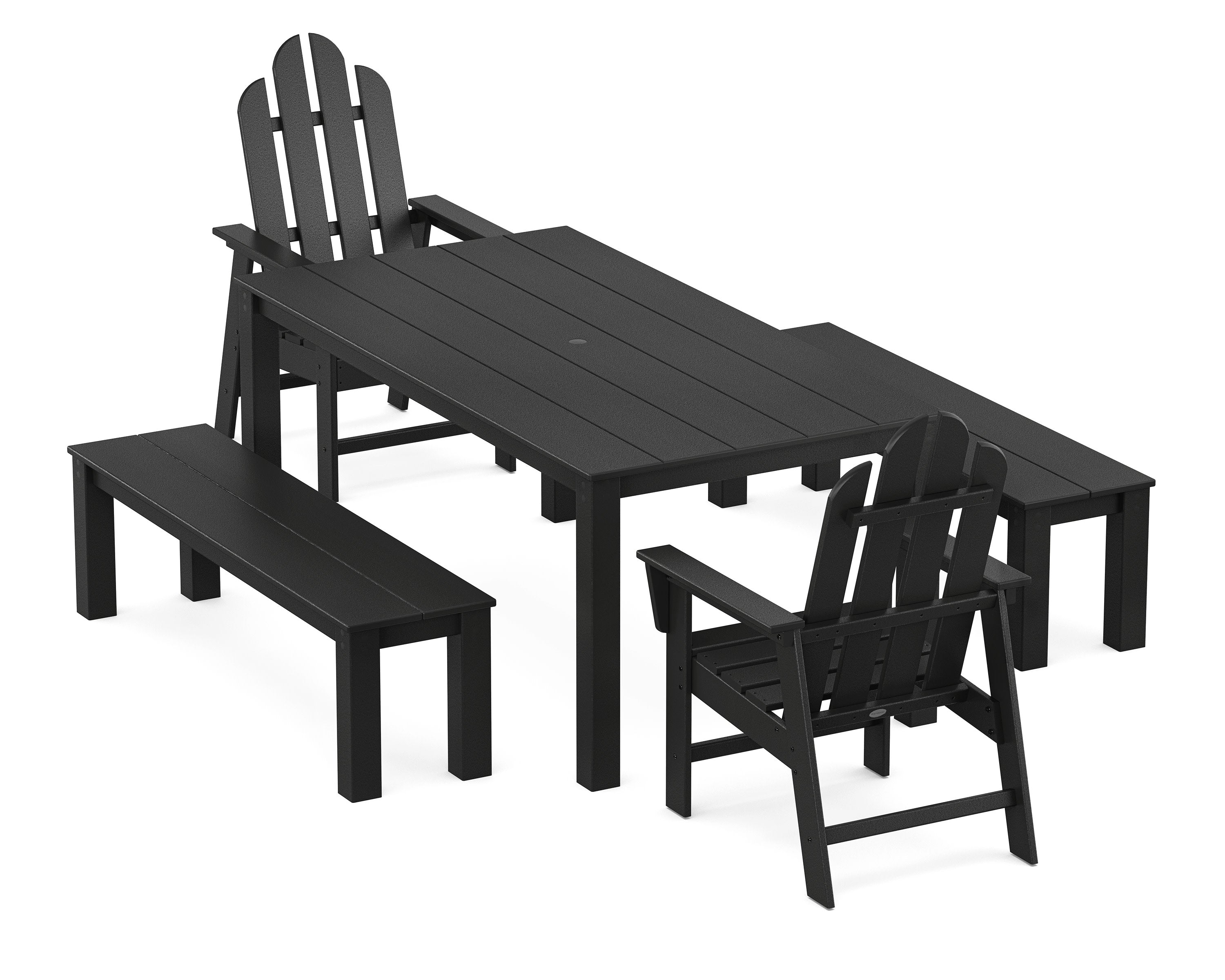 Long Island 5-Piece Parsons Dining Set with Benches in Black
