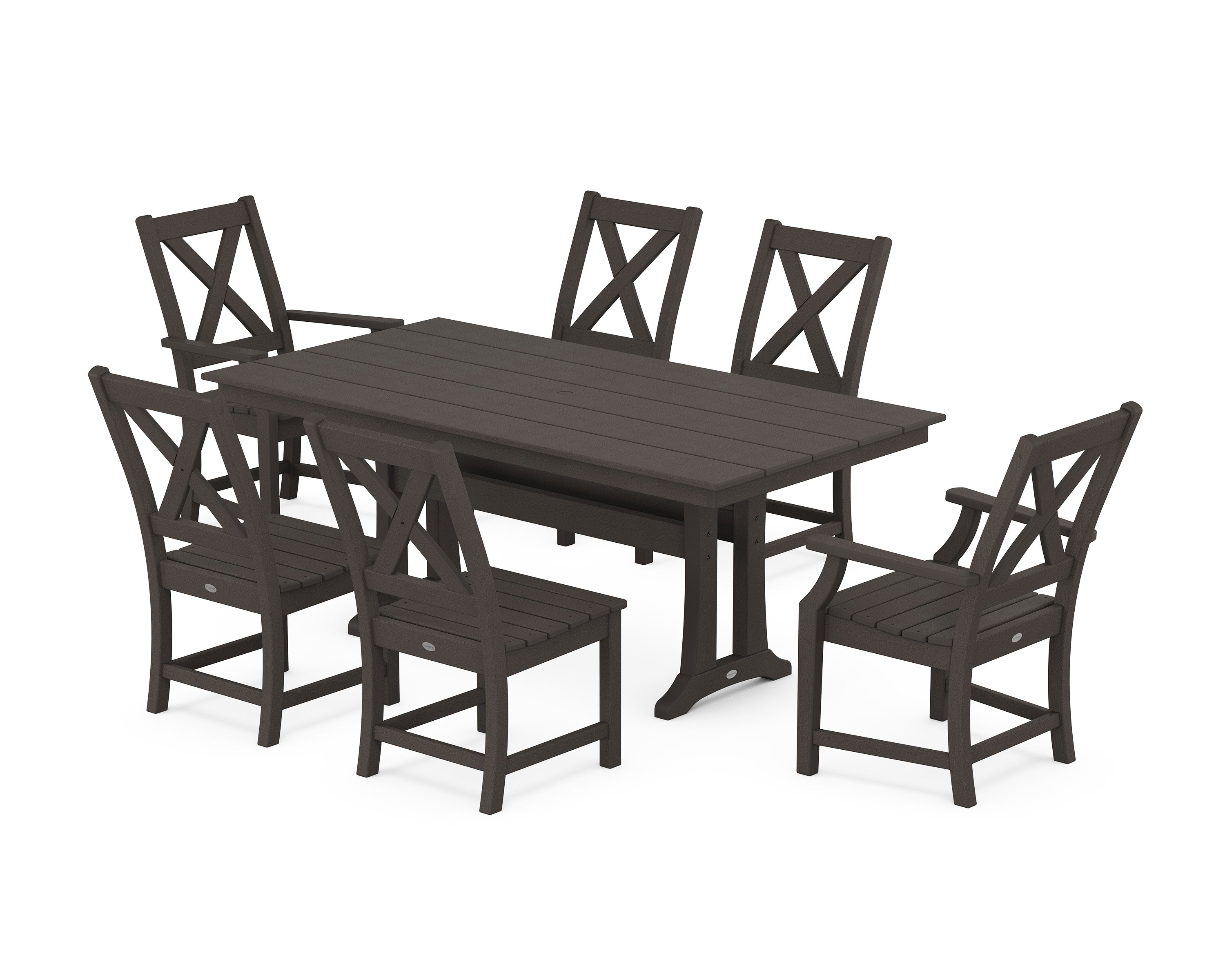 Braxton 7-Piece Farmhouse Dining Set With Trestle Legs in Vintage Coffee
