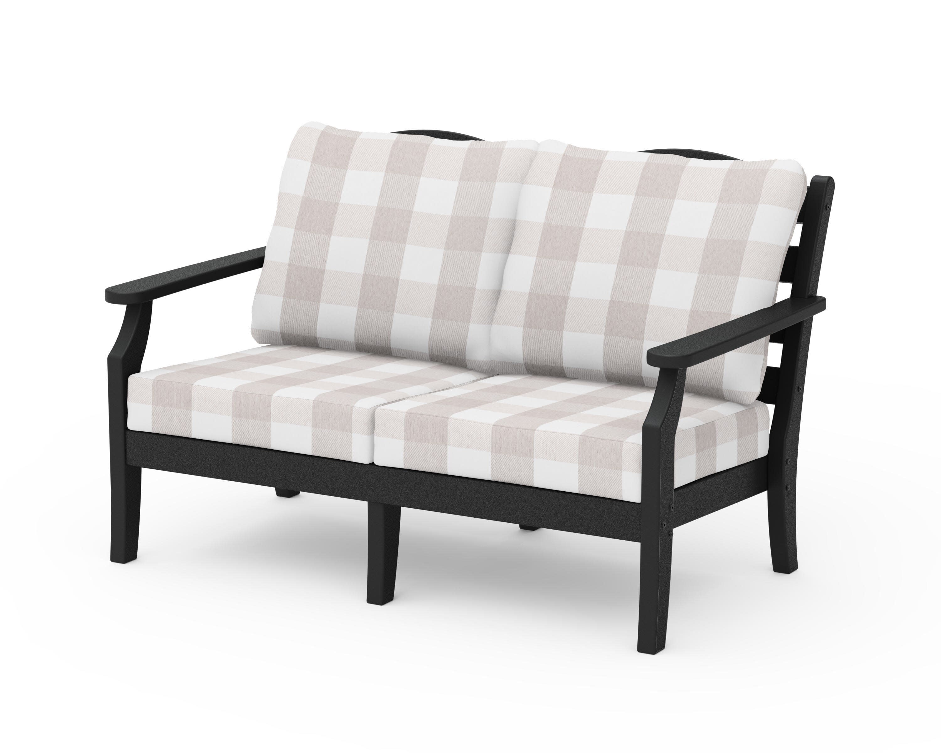 Savannah Deep Seating Loveseat in Black / Buffalo Plaid Dune Burlap