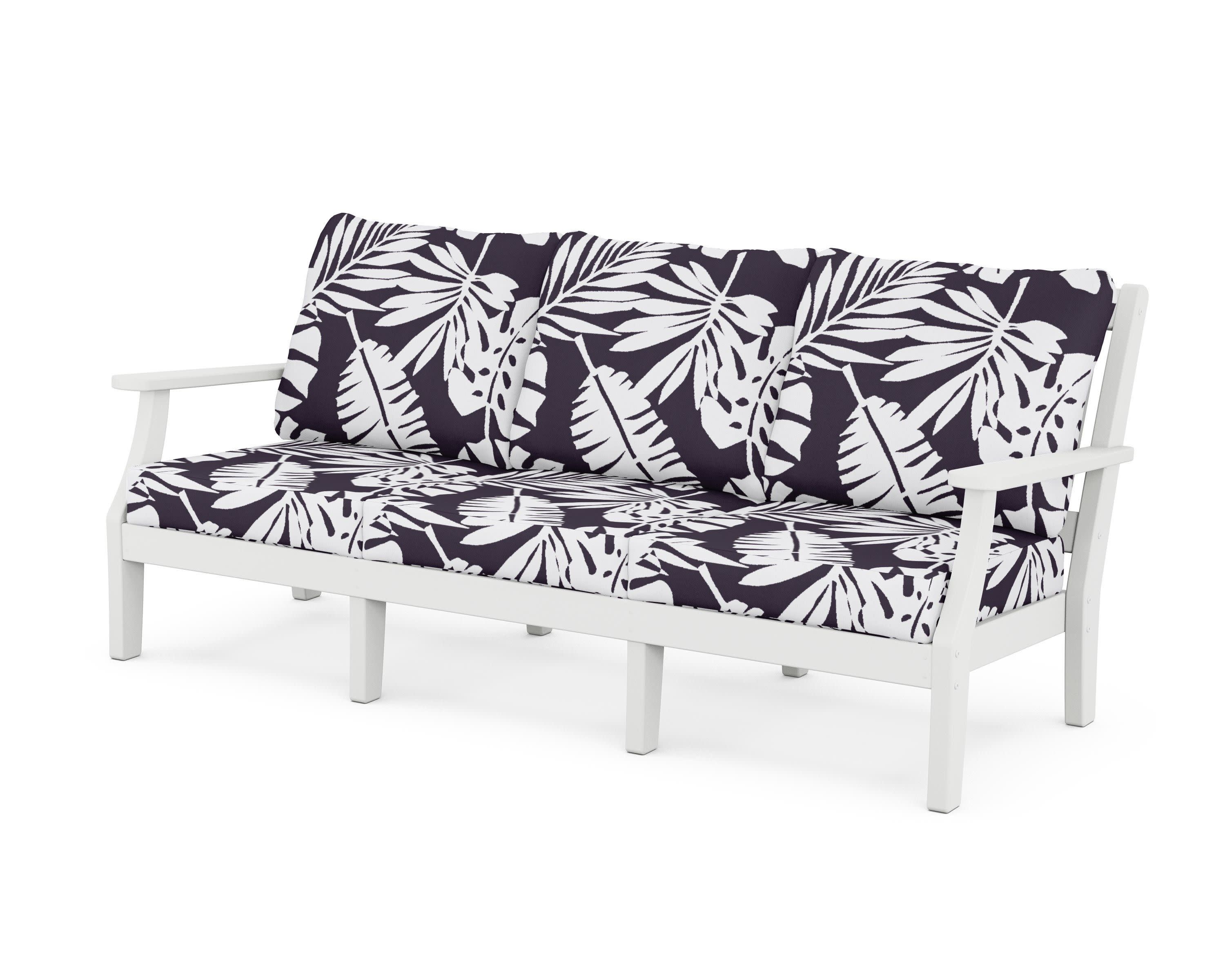 Chinoiserie Deep Seating Sofa in White / Leaf Navy