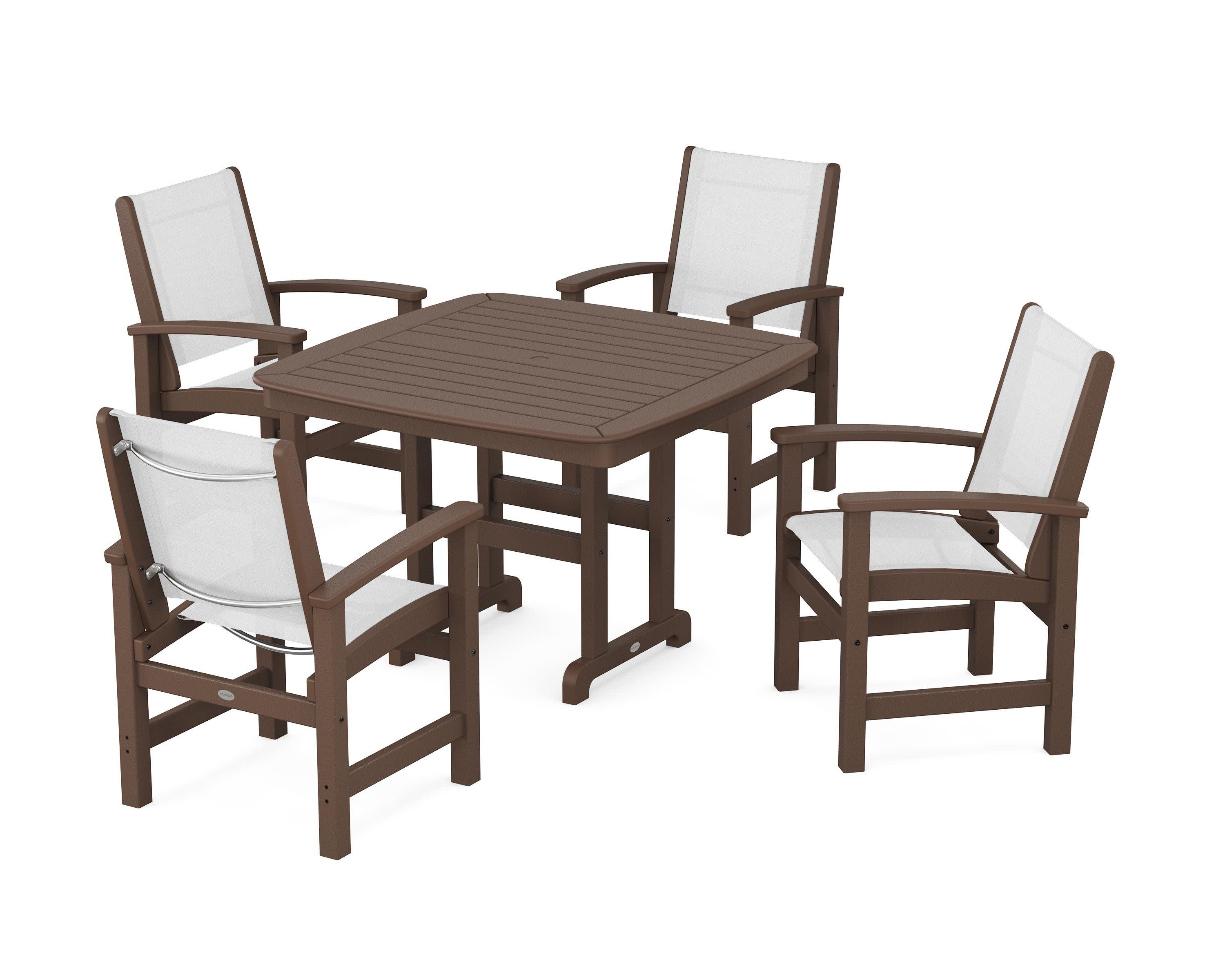 Coastal 5-Piece Dining Set in Mahogany / White Sling